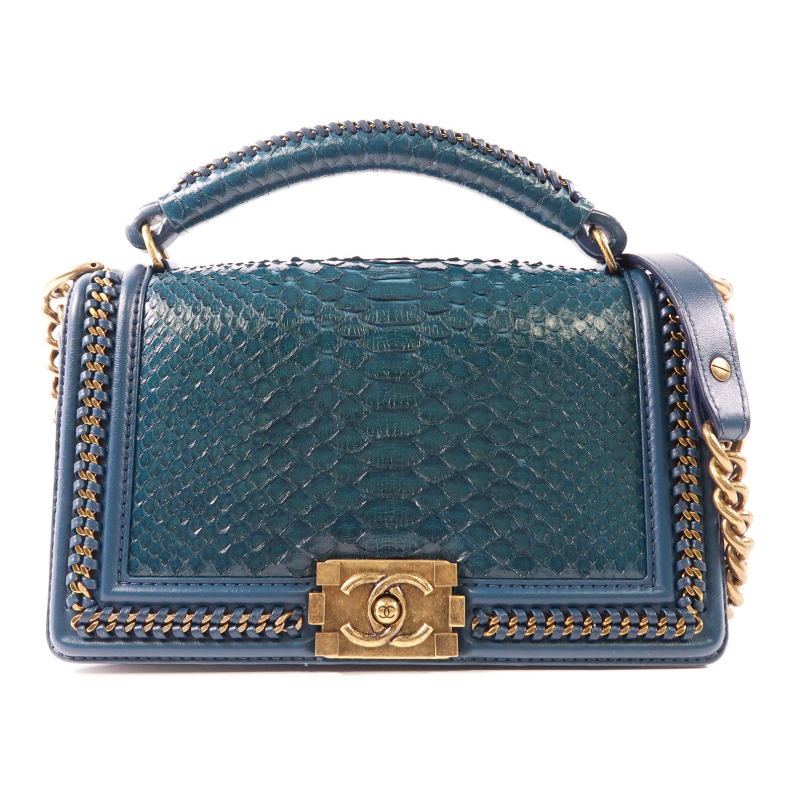 CHANEL 【激減優惠】蛇皮皮革Boy 25金扣手挽肩背兩用袋