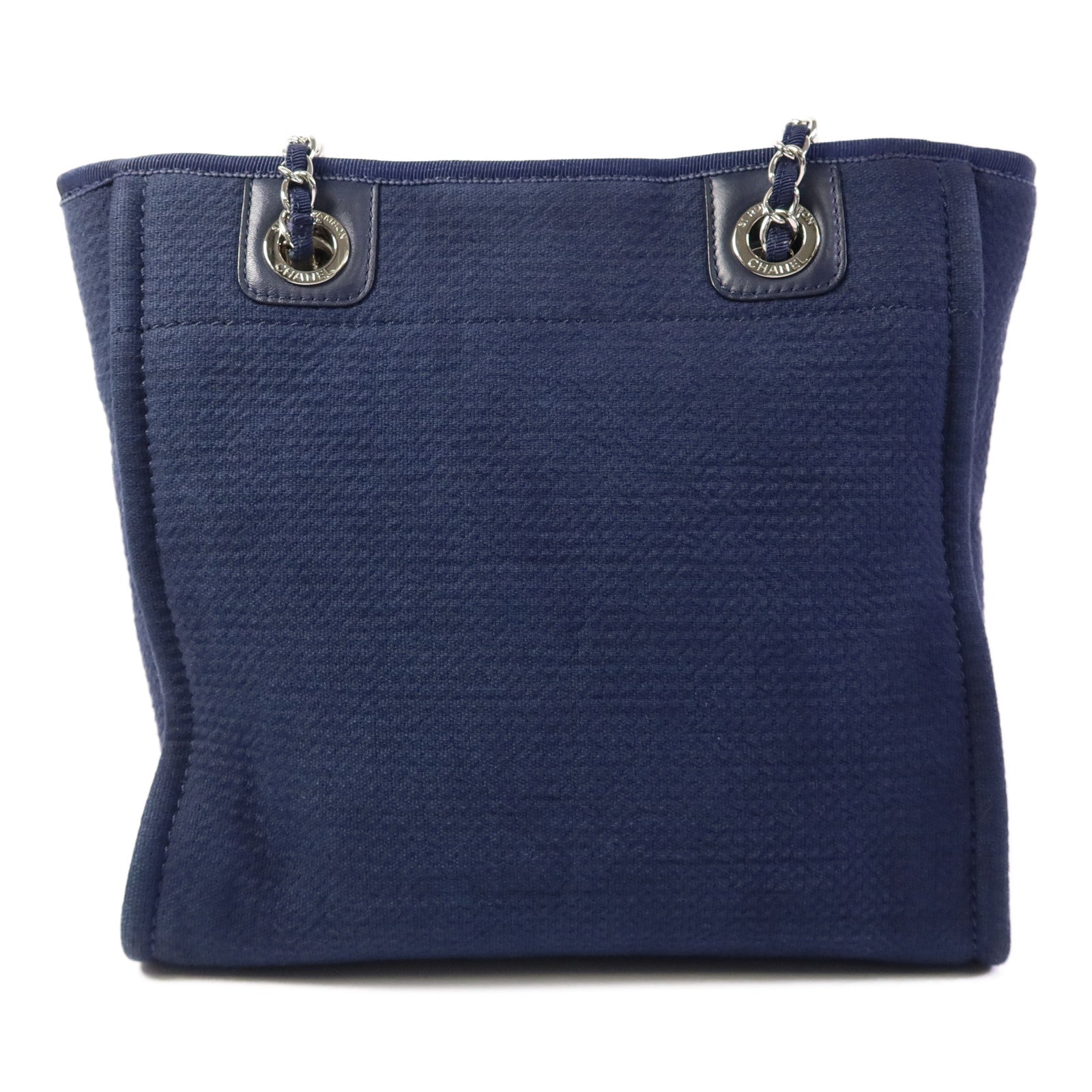 CHANEL 帆布Deauville Tote銀扣鏈帶肩背袋