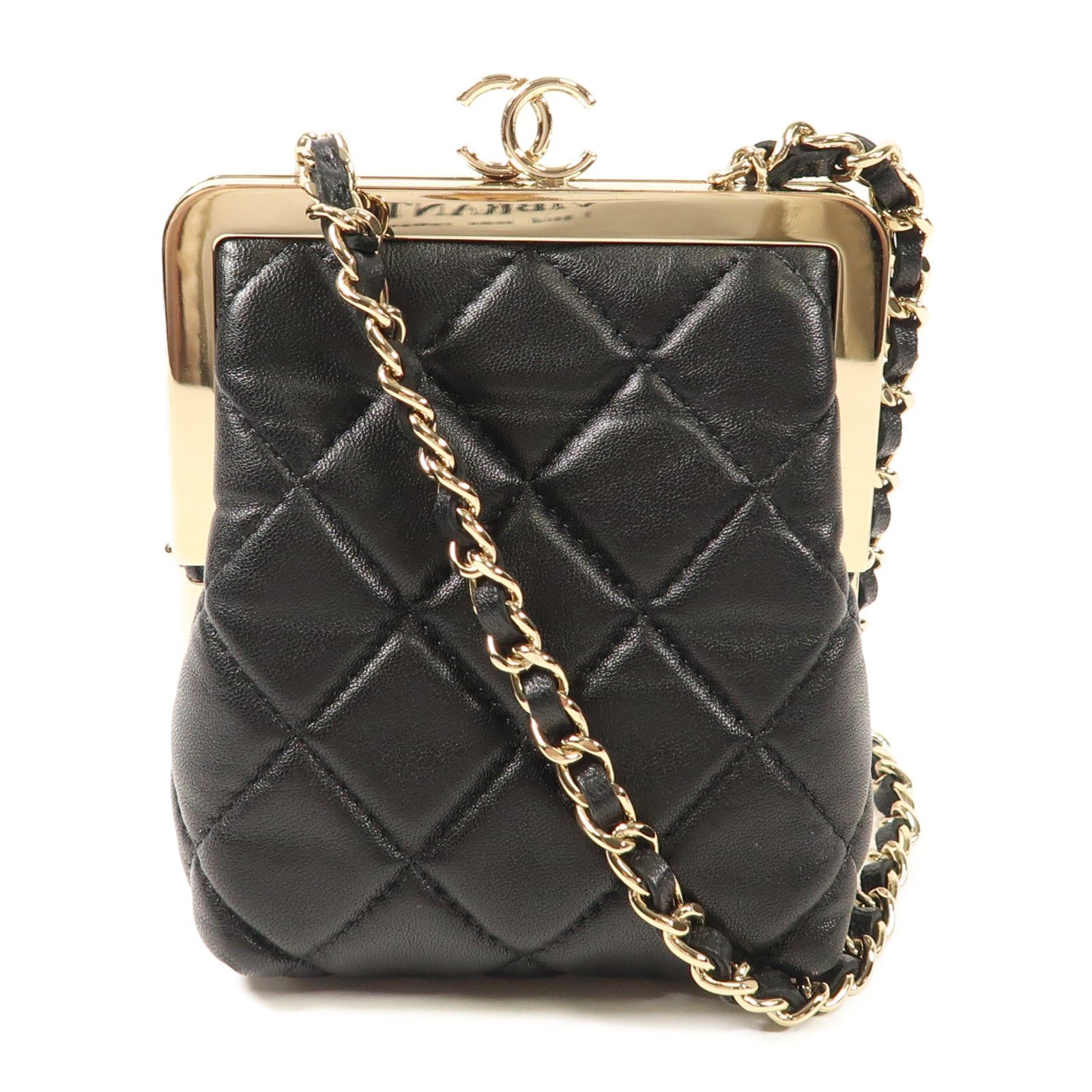CHANEL 羊皮皮革Mini Chain Shoulder Bag金扣鏈帶肩背袋