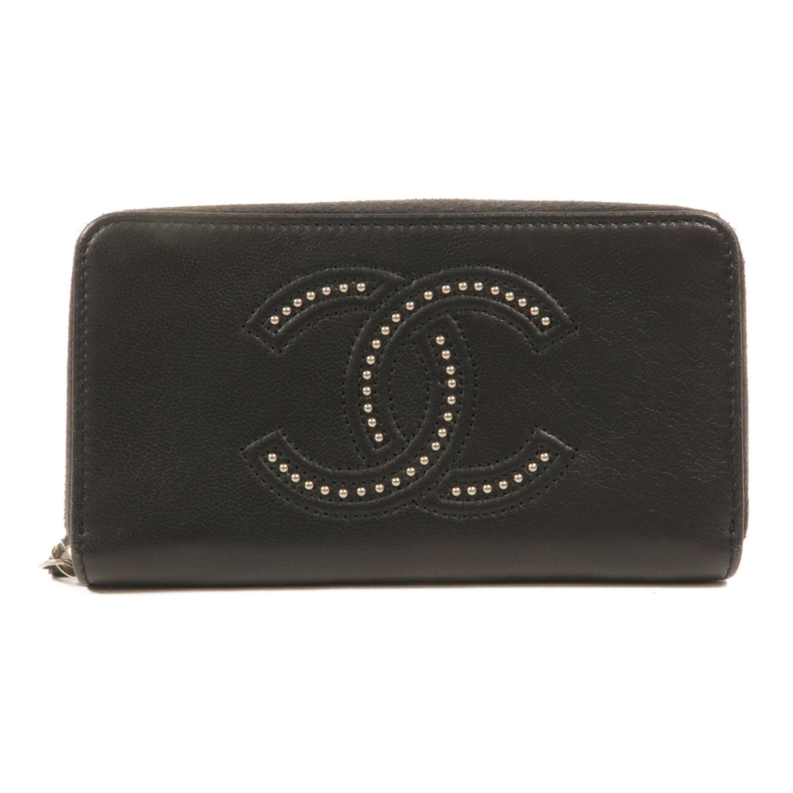 CHANEL 羊皮皮革Studded CC Zip Around Wallet長錢包