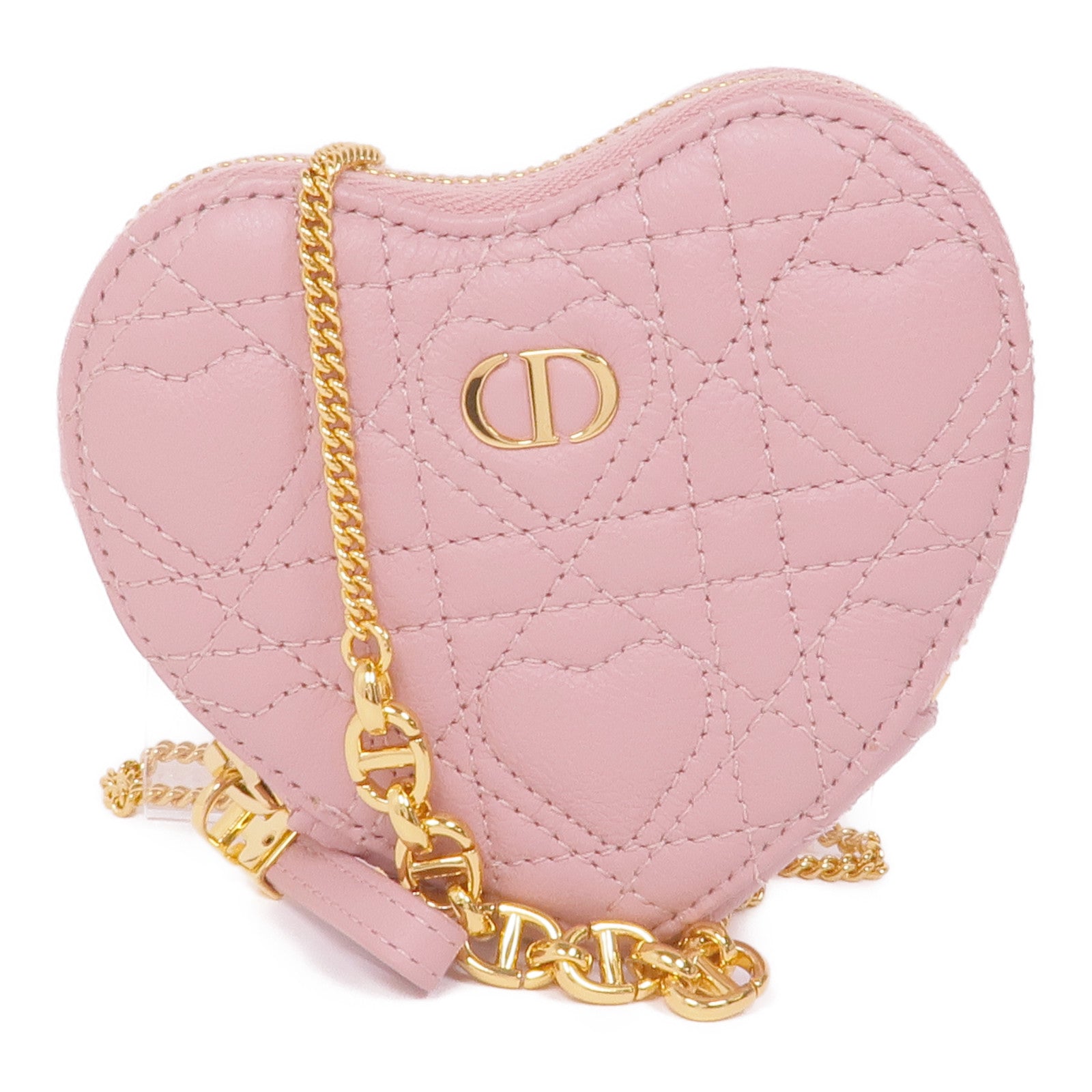 Dior 牛皮皮革Caro Heart Chain Shoulder Bag金扣鏈帶肩背袋