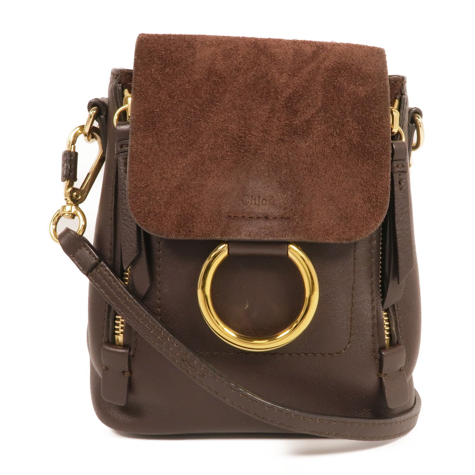 Chloe 牛皮皮革/麂皮皮革Faye Backpack金扣背包肩背兩用袋