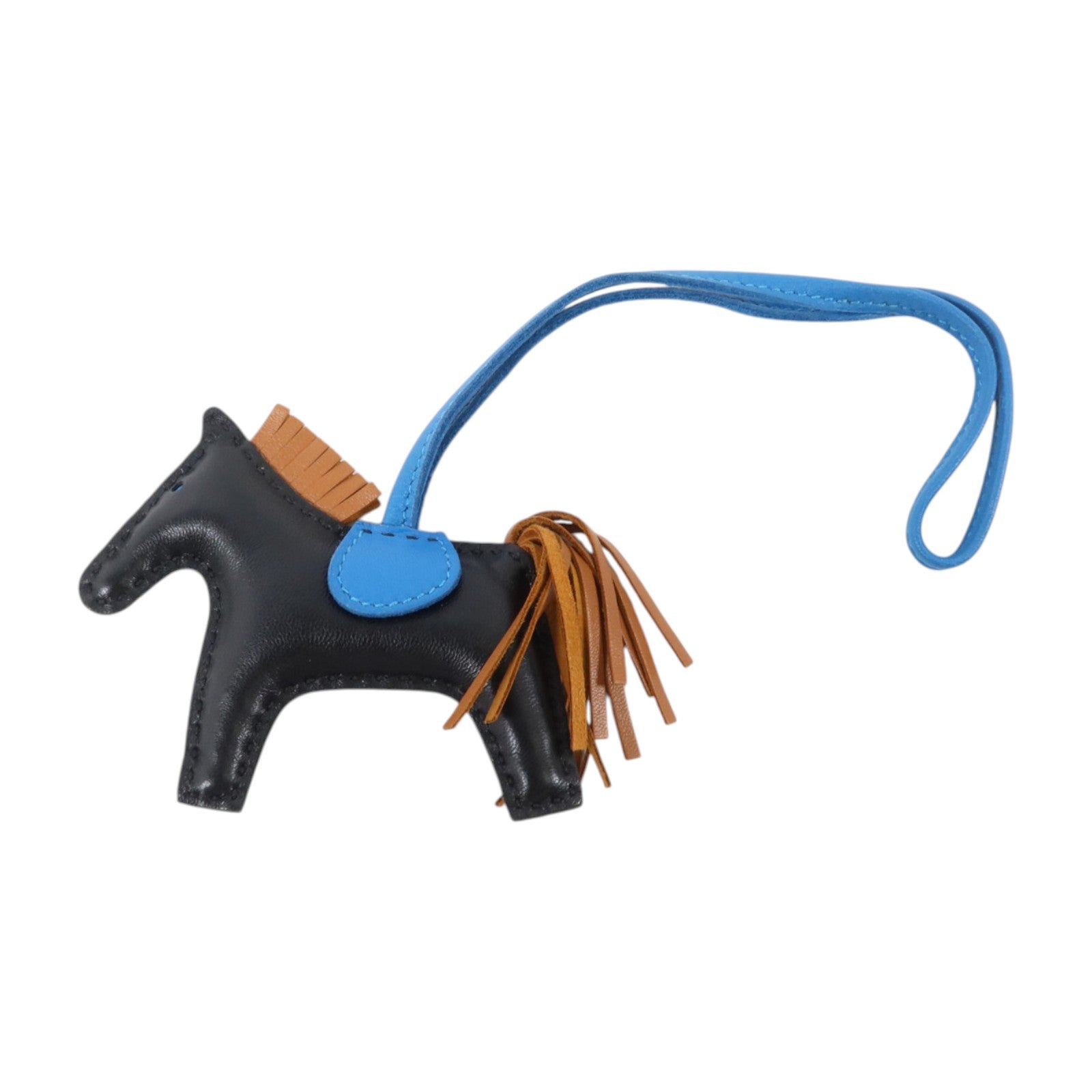 HERMES Milo皮革Rodeo PM掛飾Noir/Gold/Bleu Zanzibar