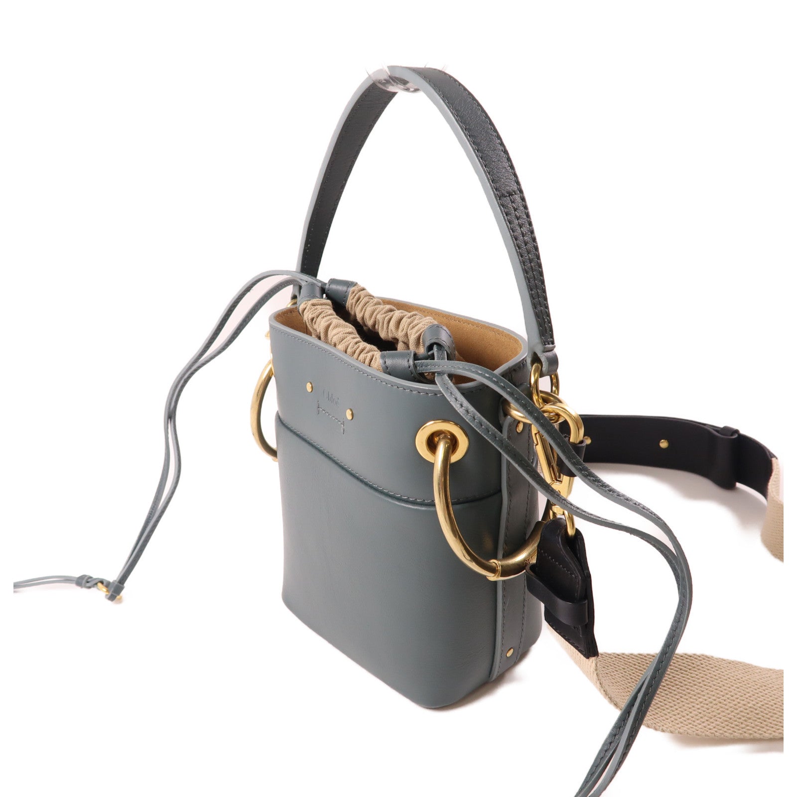 Chloe 牛皮皮革Bucket Bag金扣手挽肩背兩用袋深綠松石色