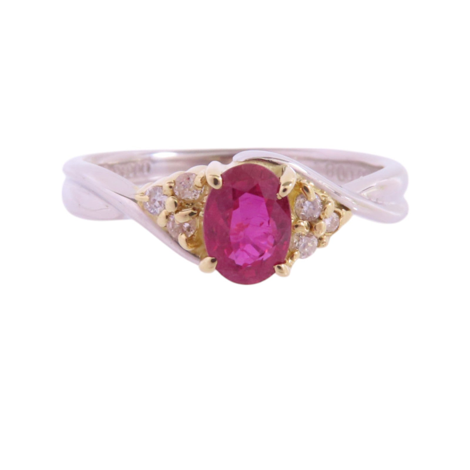JEWELRY 【激減優惠】PT900鉑金/18K黃金/紅寶石/鑽石Ruby Diamond Ring戒指US#5.75
