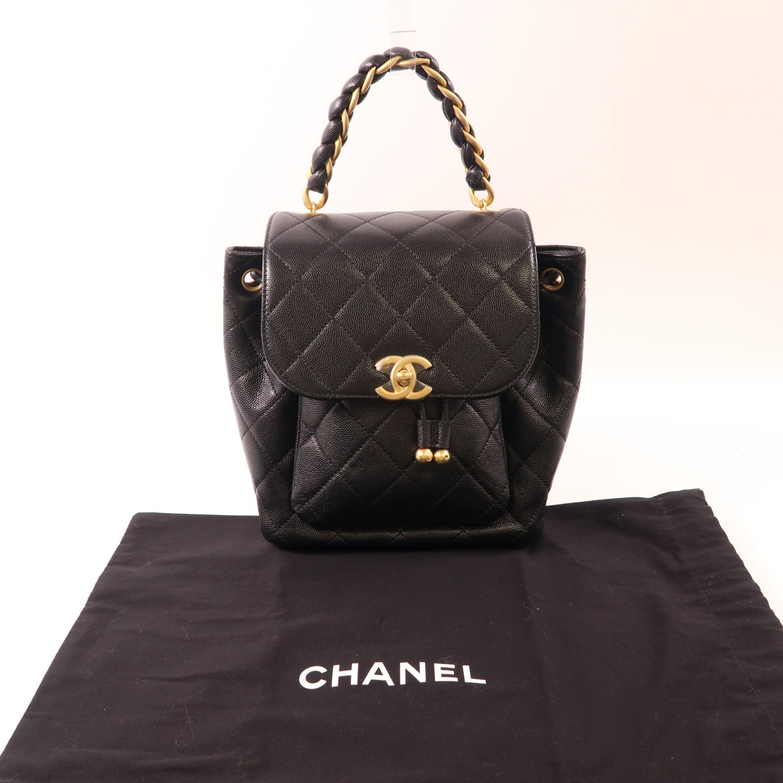 CHANEL 牛皮皮革Backpack金扣背包