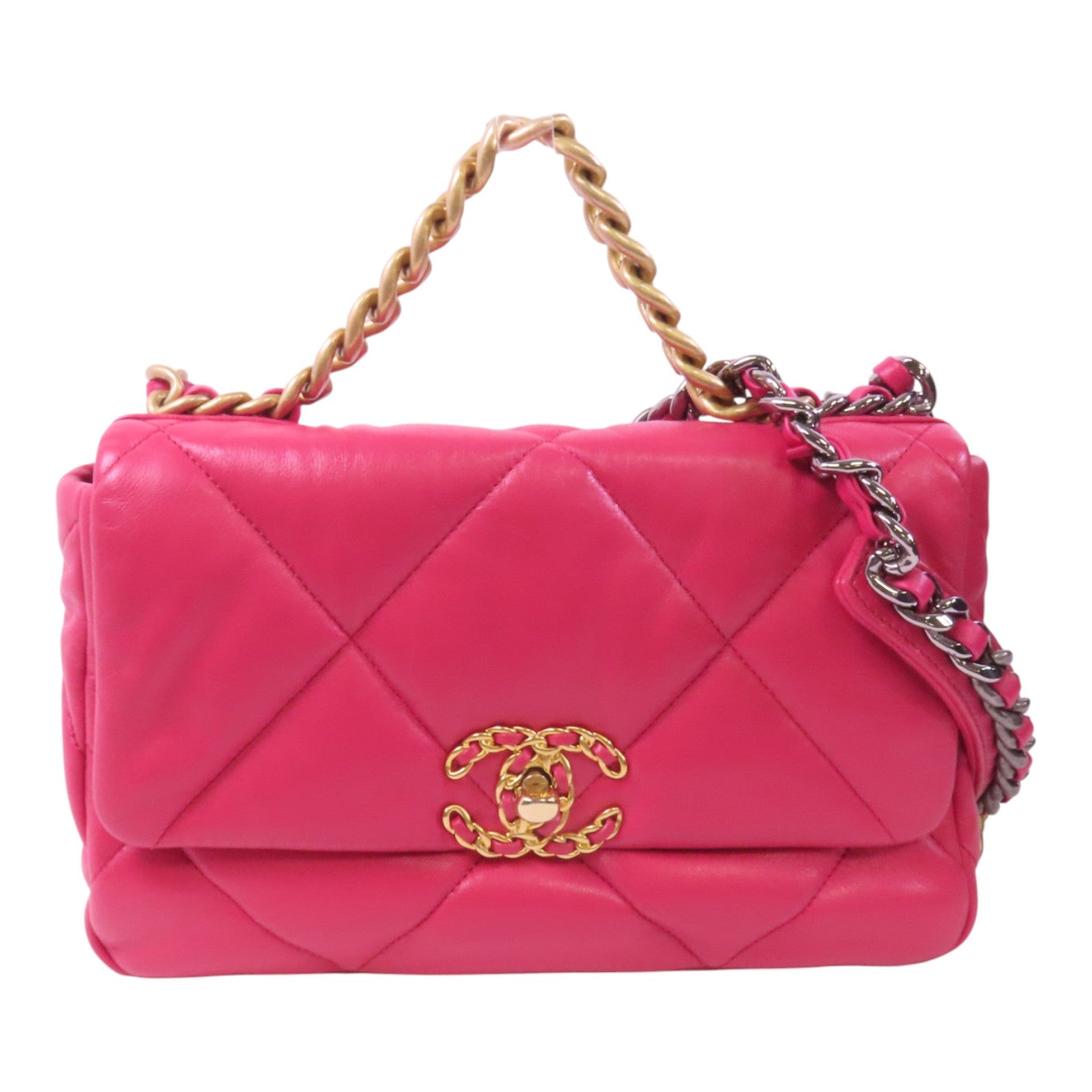 CHANEL 【激減優惠】羊皮皮革C19金扣鏈帶手挽肩背兩用袋
