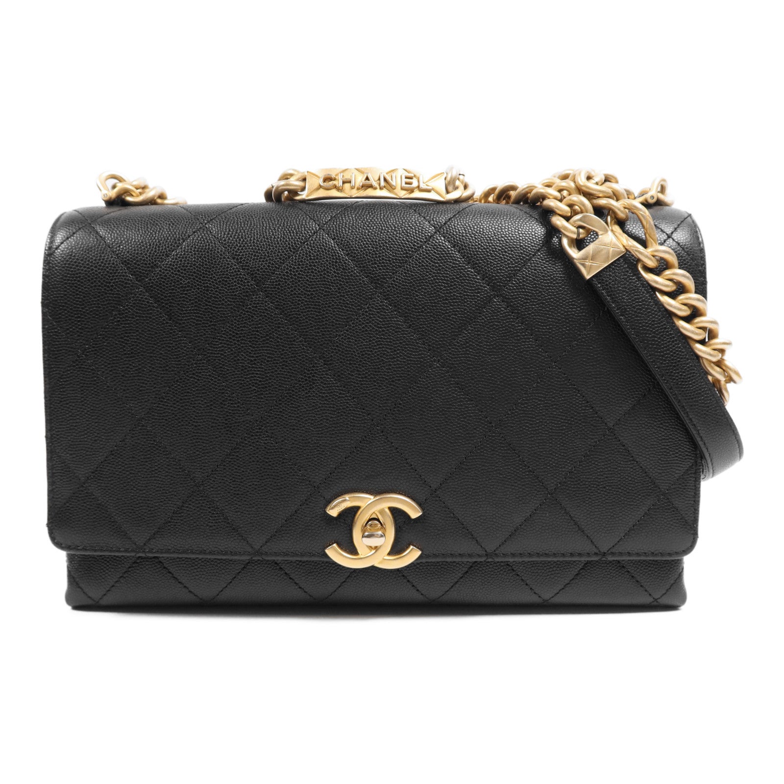 CHANEL 牛皮皮革Chain Shoulder Bag金扣鏈帶肩背袋