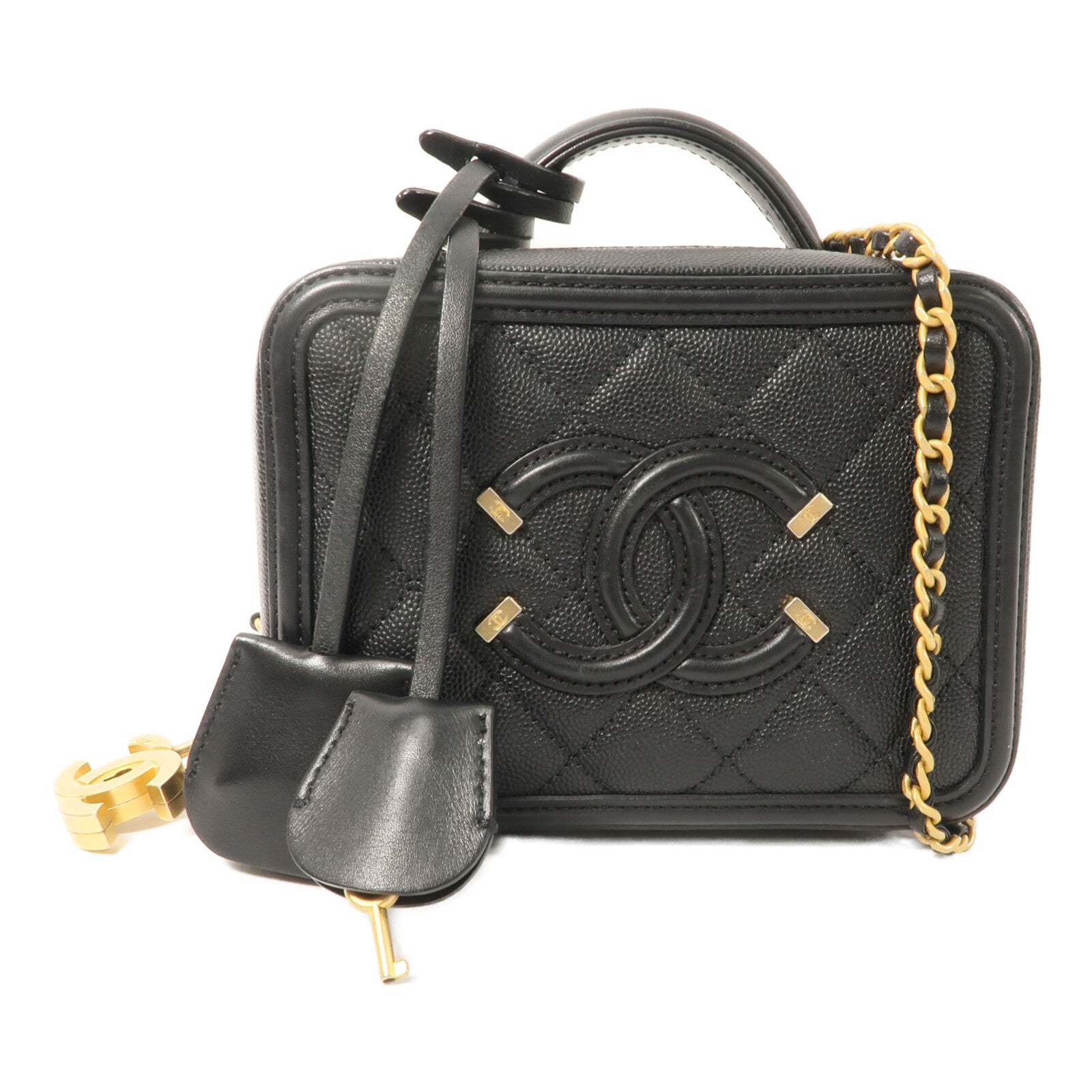 CHANEL 牛皮皮革Vanity Case 17cm鏈帶手挽肩背兩用袋