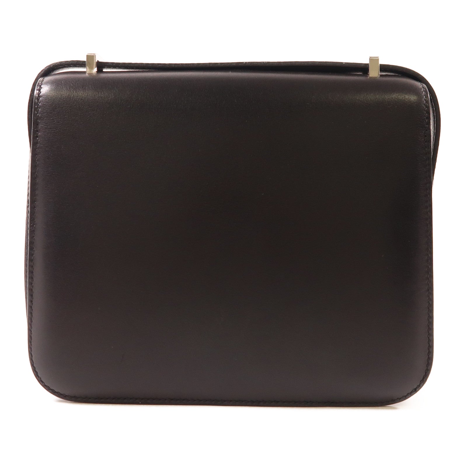 HERMES Evercalf皮革Constance Mini銀扣肩背袋Noir黑色