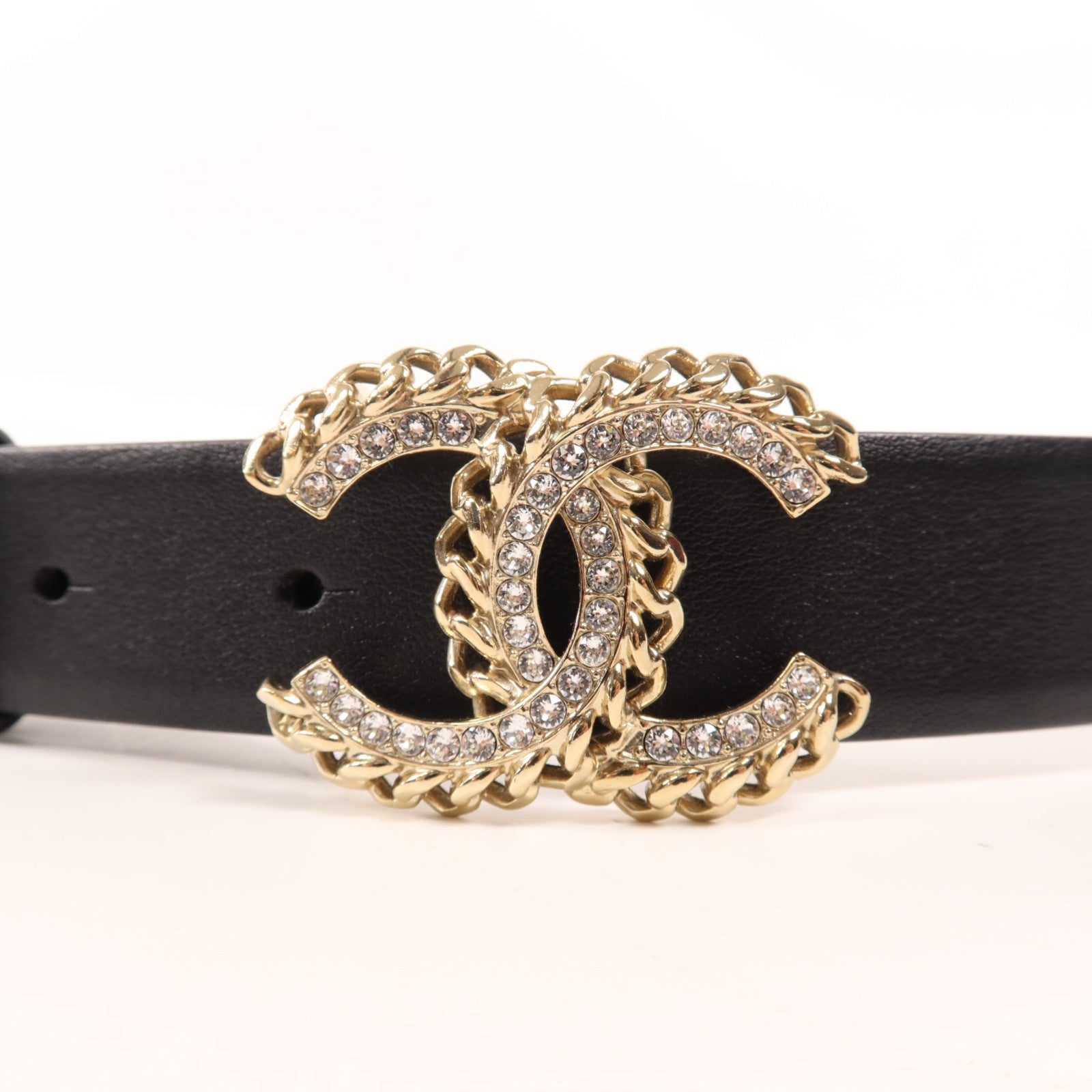 CHANEL 牛皮皮革Belt金扣皮帶