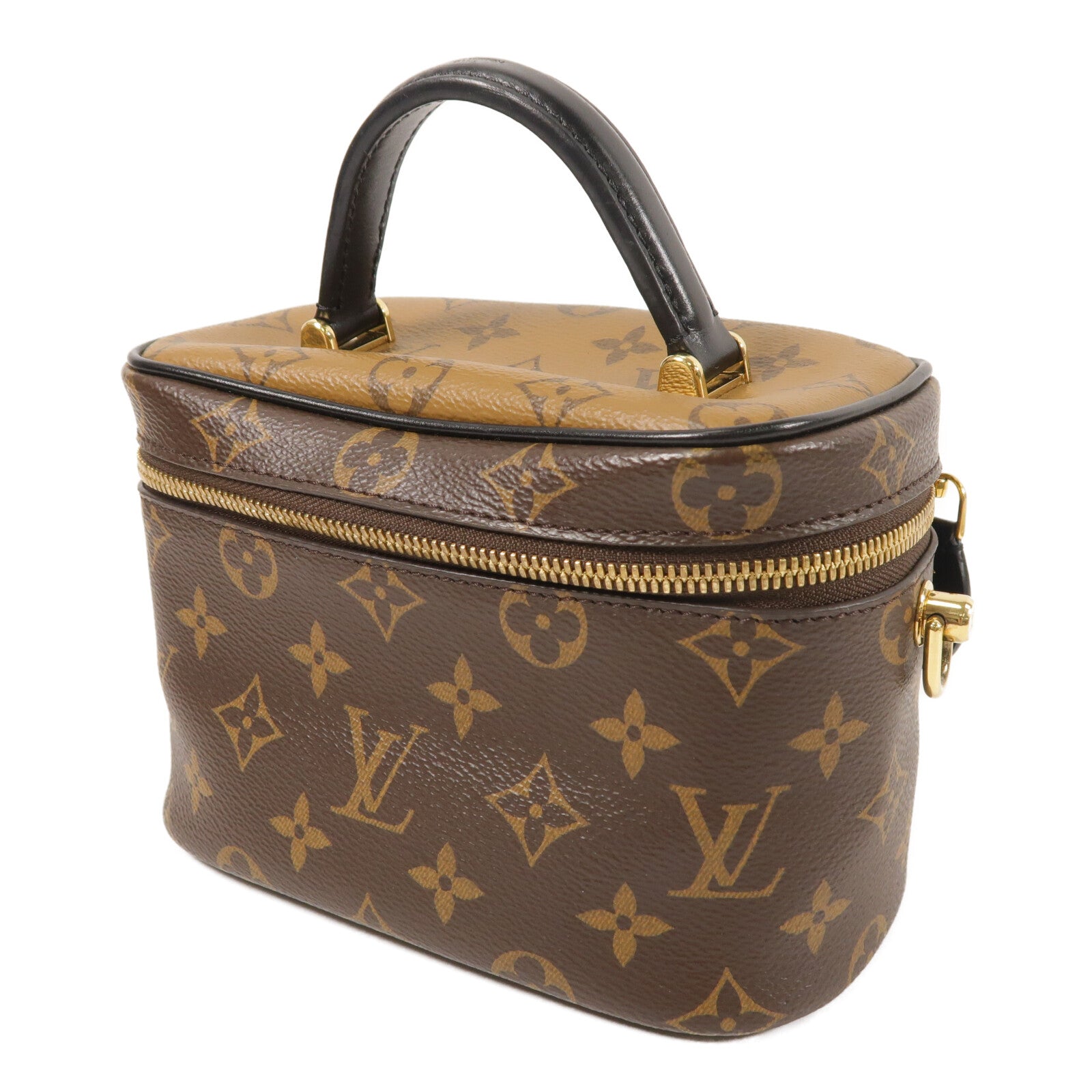 LOUIS VUITTON Monogram Reverse Vanity PM金扣手挽肩背兩用袋棕色