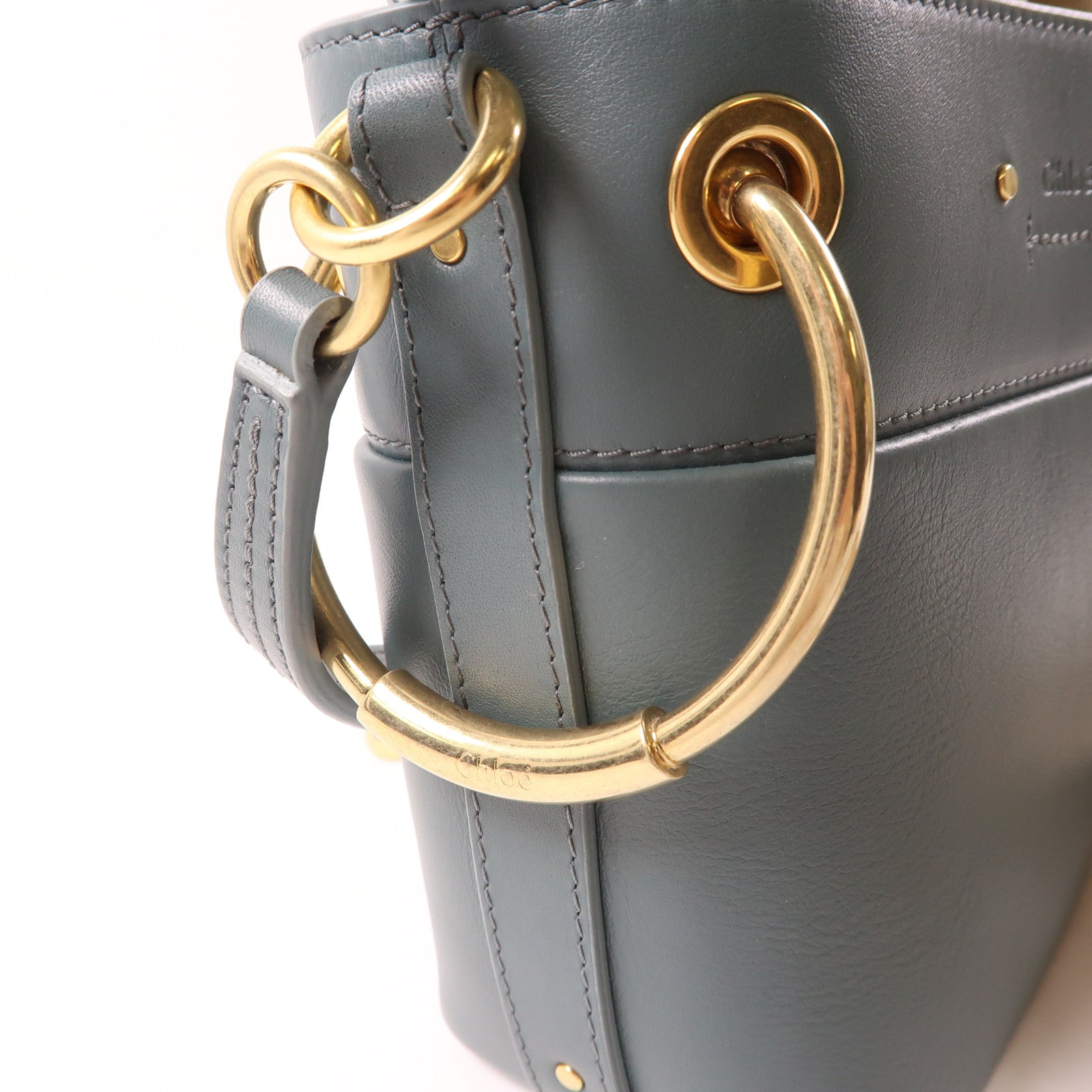 Chloe 牛皮皮革Bucket Bag金扣手挽肩背兩用袋深綠松石色