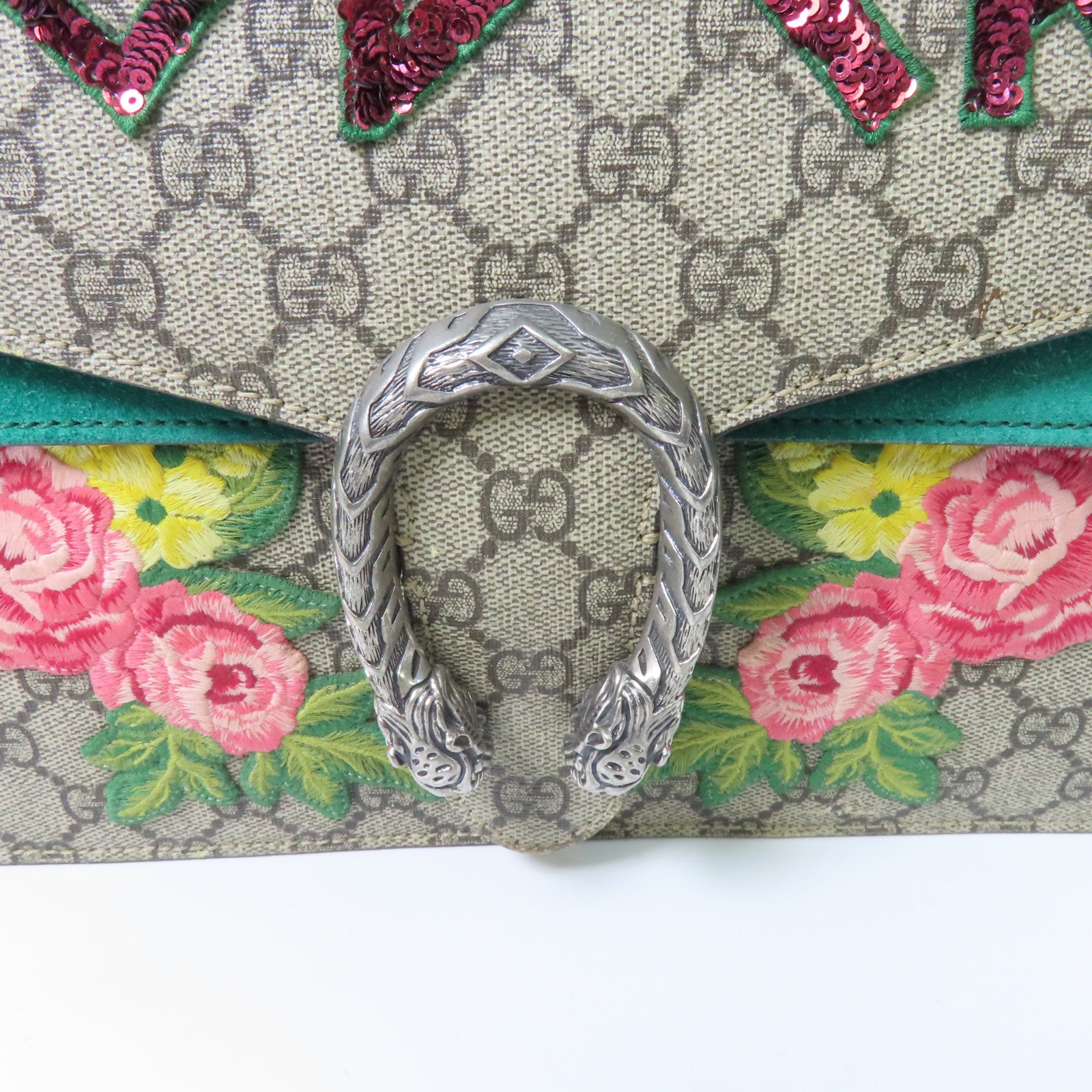 GUCCI 【激減優惠】塗層帆布Dionysus銀扣鏈帶肩背袋啡色/彩色