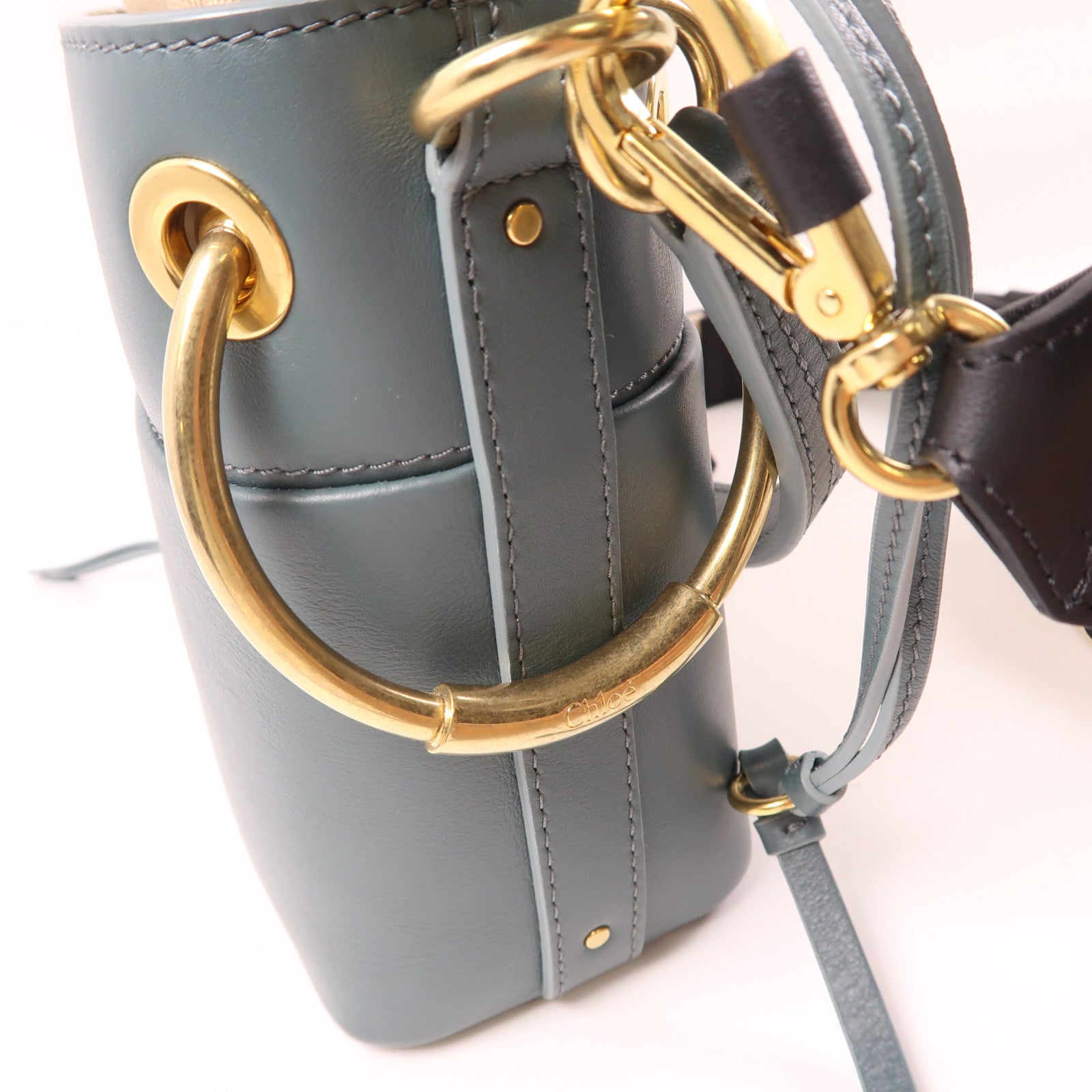 Chloe 牛皮皮革Bucket Bag金扣手挽肩背兩用袋深綠松石色