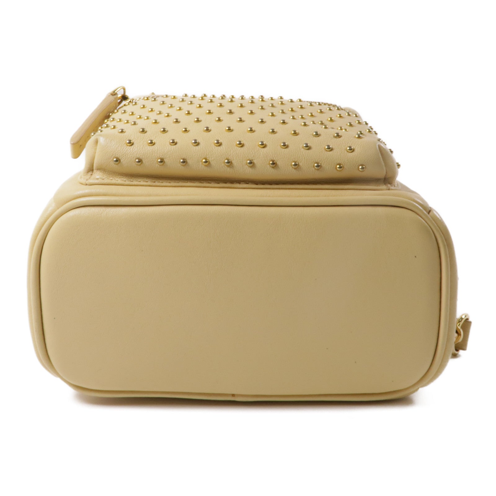 MCM 牛皮皮革Backpack金扣背包米色