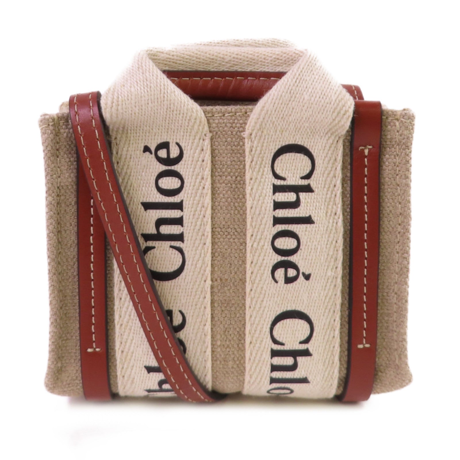 Chloe 帆布Woody Nano Tote Shoulder Bag肩背袋杏色/啡色