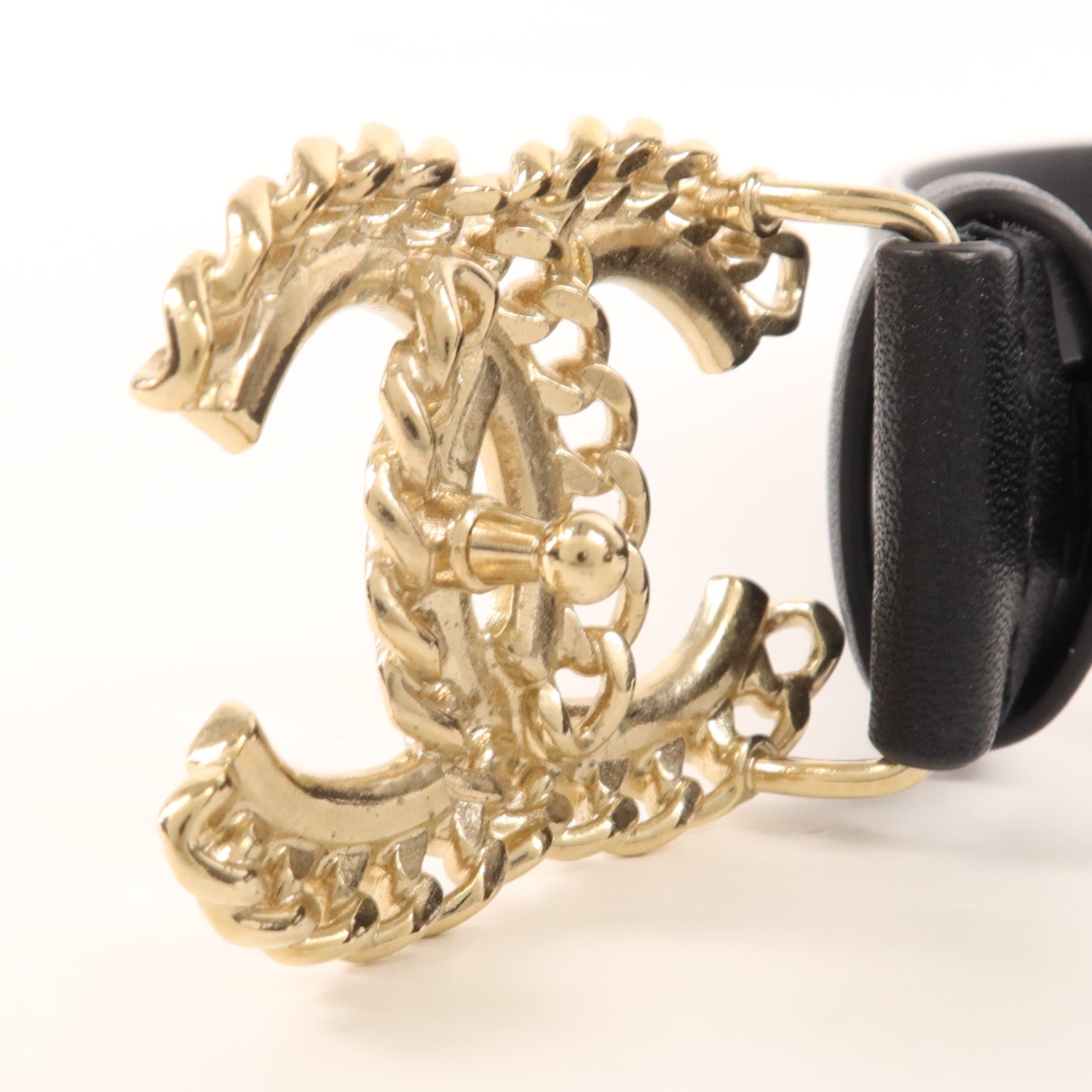 CHANEL 牛皮皮革Belt金扣皮帶