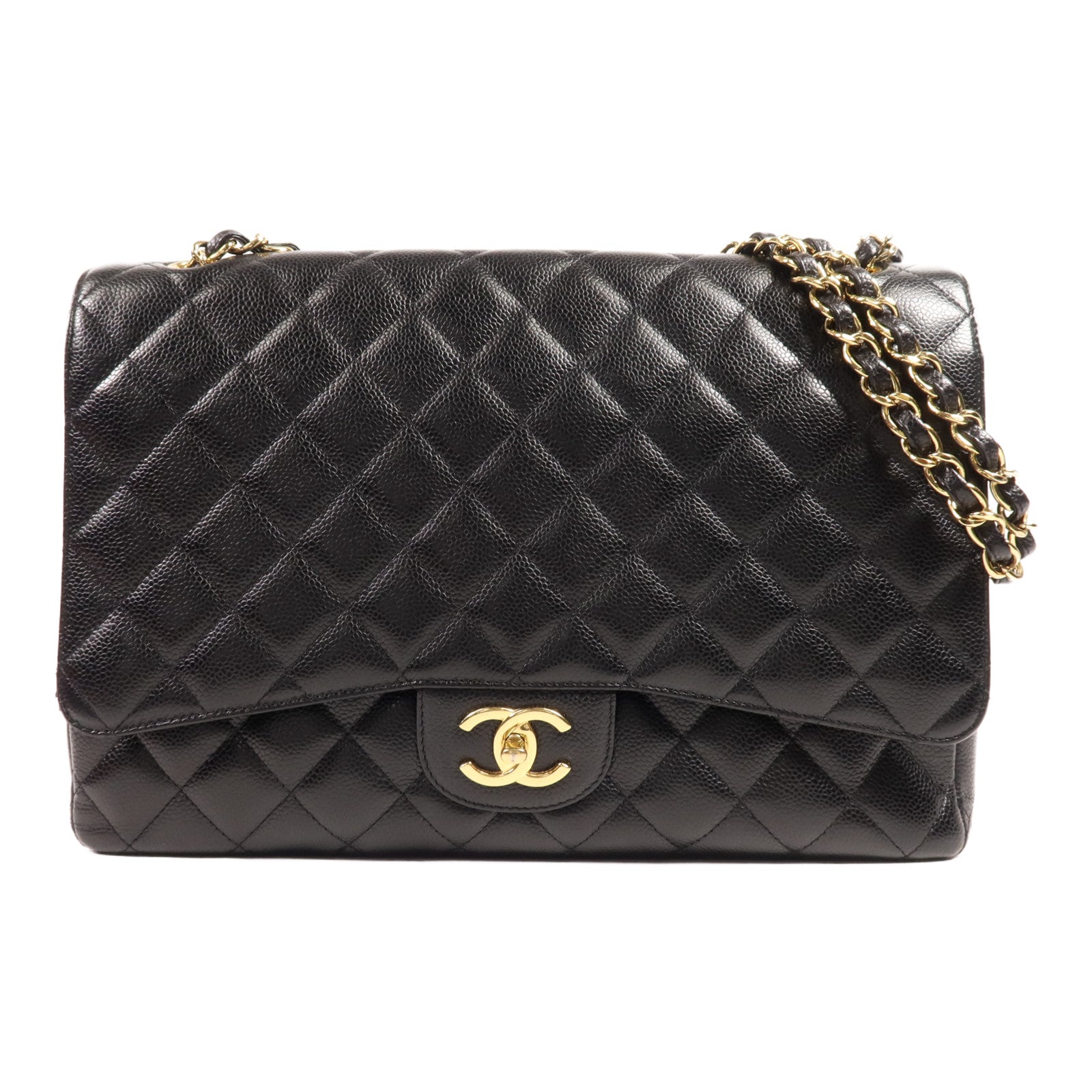 CHANEL 牛皮皮革Maxi Classic金扣鏈帶肩背袋