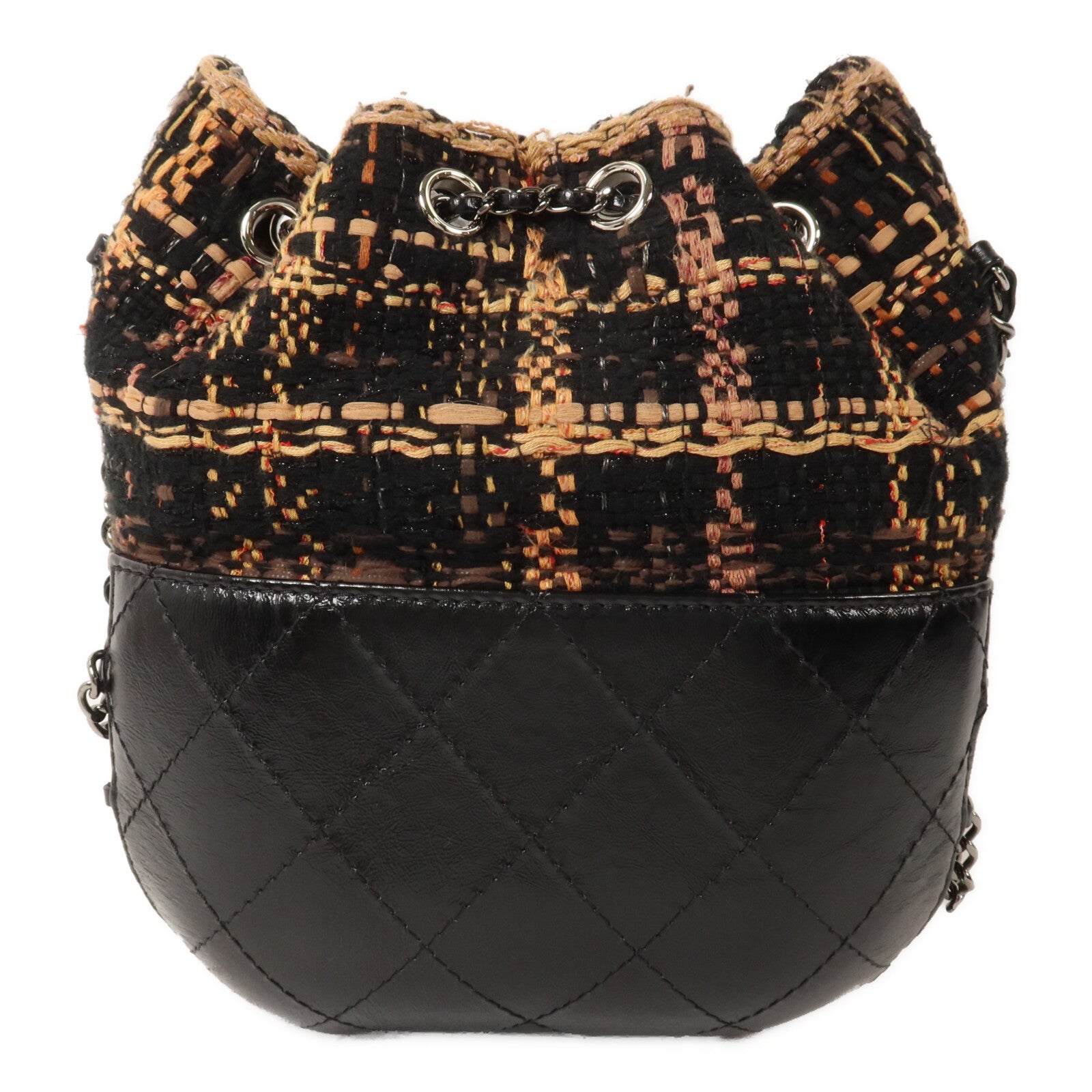 CHANEL Tweed/牛皮皮革Small Gabrielle鏈帶肩背袋