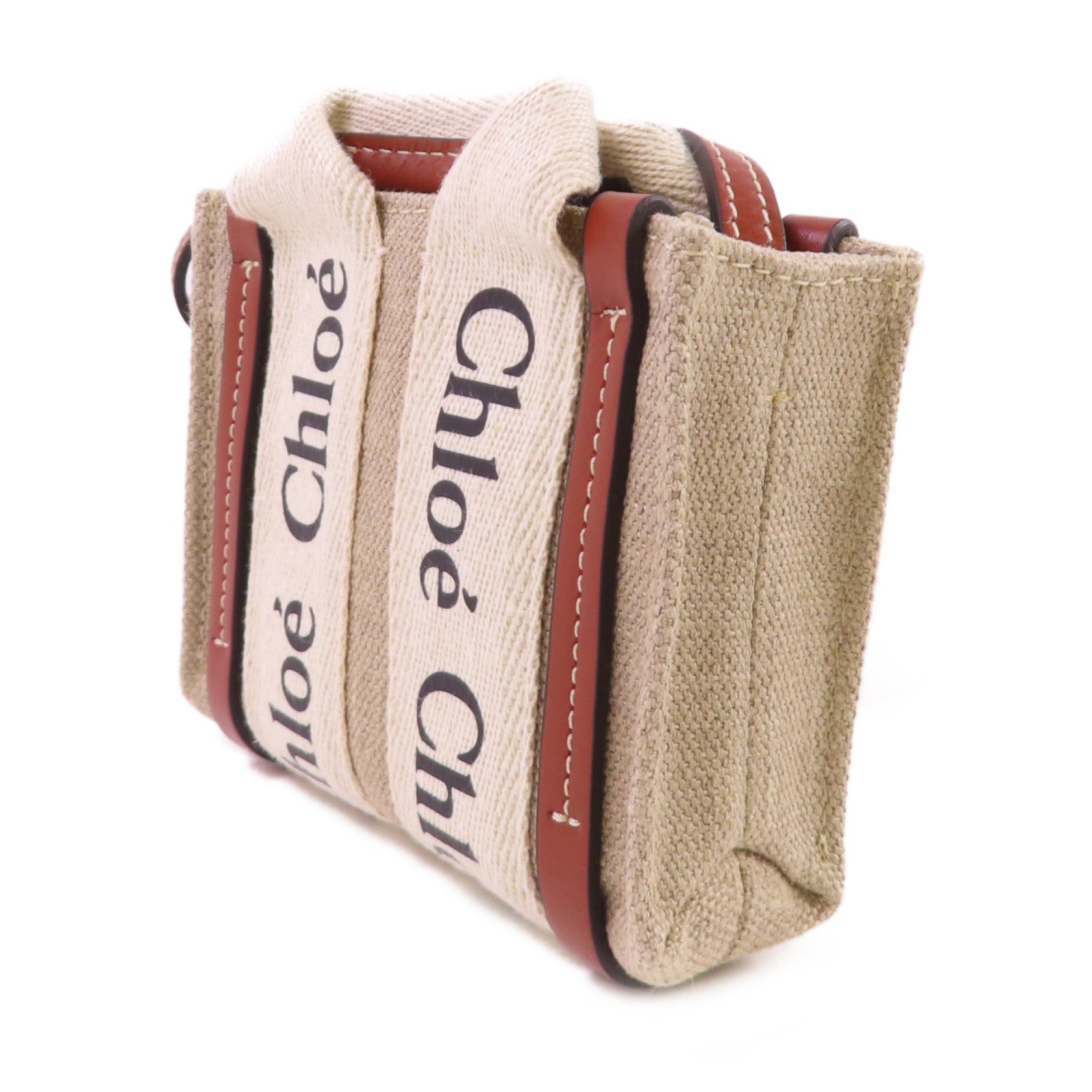 Chloe 帆布Woody Nano Tote Shoulder Bag肩背袋杏色/啡色