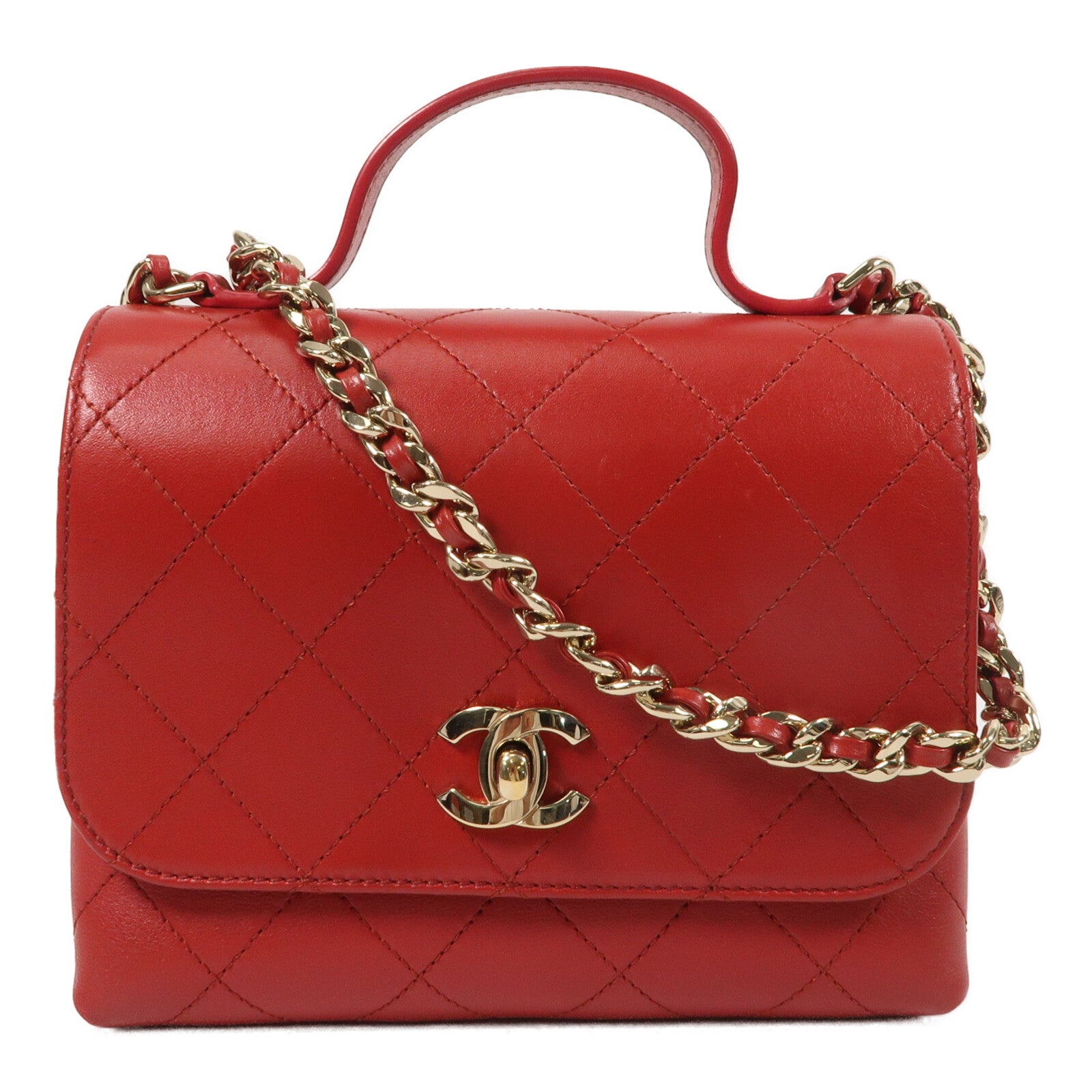 CHANEL 牛皮皮革Double Pocket Top Handle鏈帶手挽肩背兩用袋