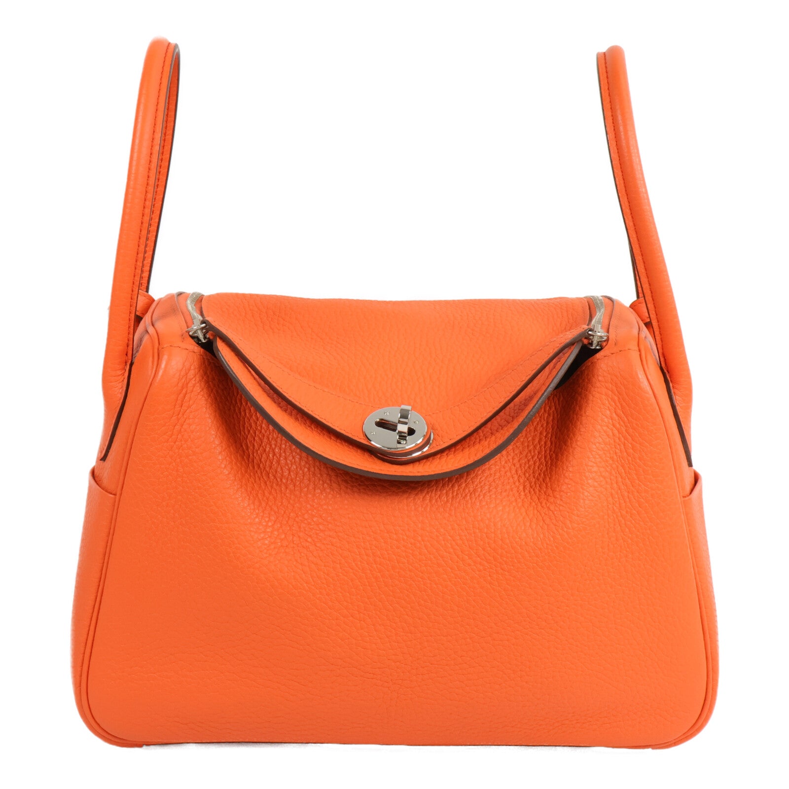 HERMES Clemence皮革Lindy 26手挽肩背兩用袋Orange Poppy/Bordeau