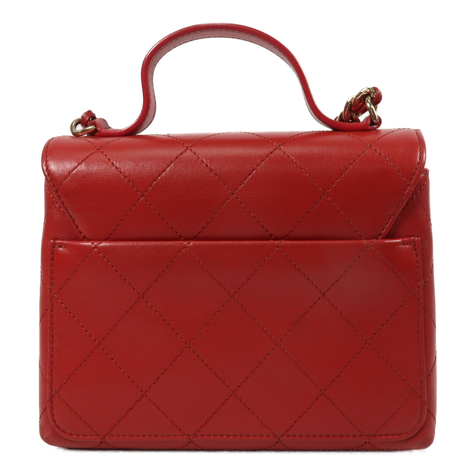 CHANEL 牛皮皮革Double Pocket Top Handle鏈帶手挽肩背兩用袋