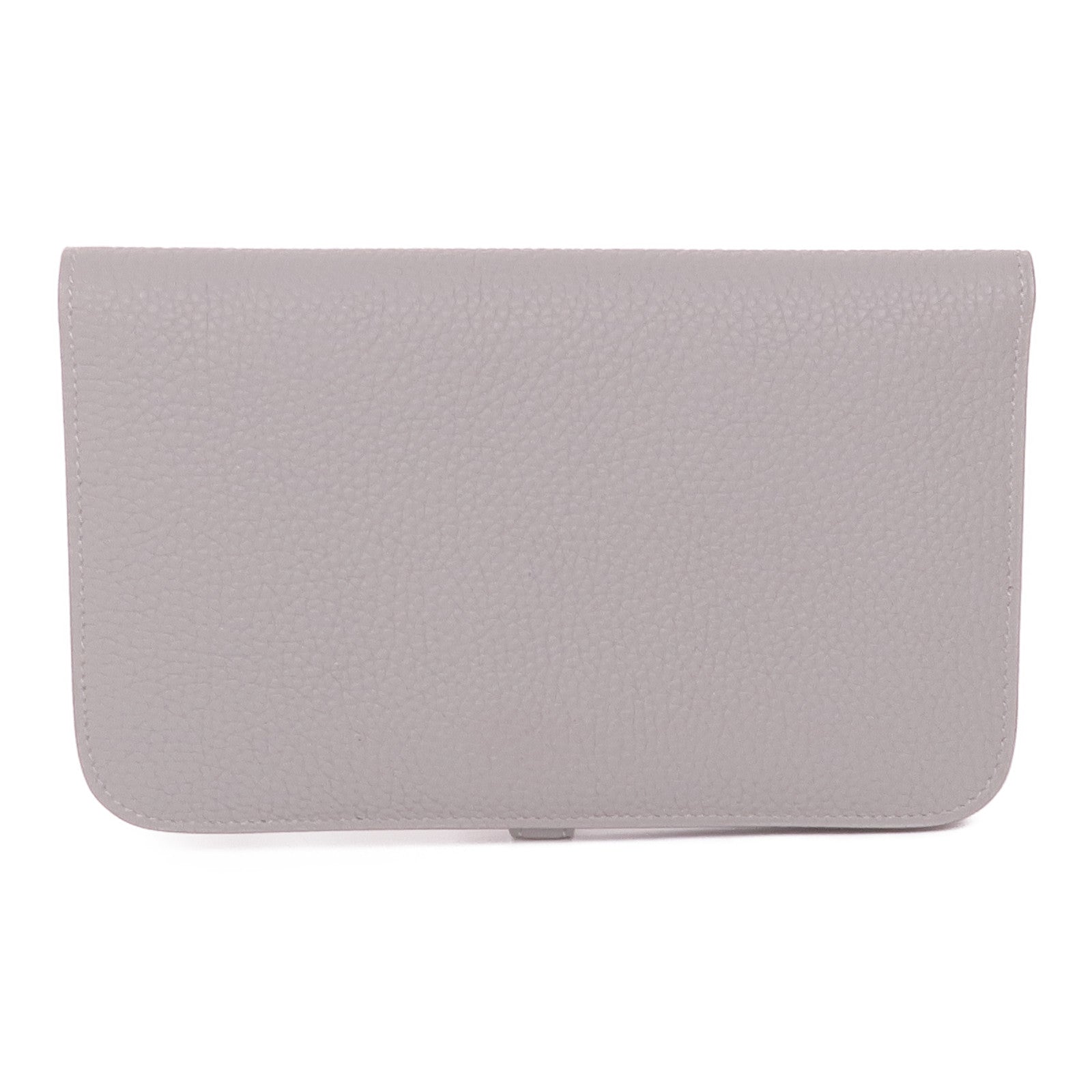 HERMES Clemence皮革Dogon GM銀扣長錢包Gris Mouette