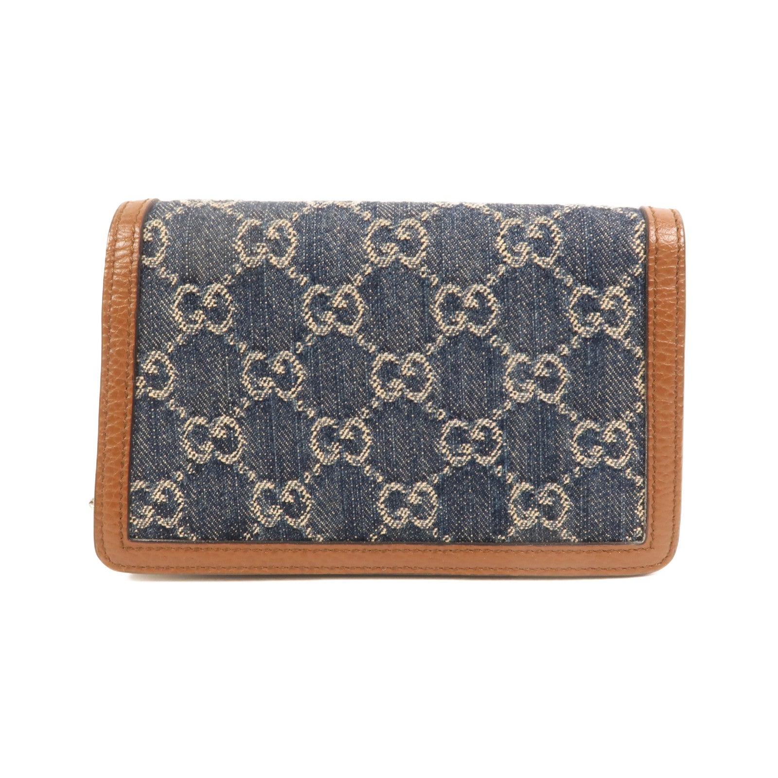 GUCCI 牛仔布Dionysus Wallet On Chain銀扣鏈帶肩背袋