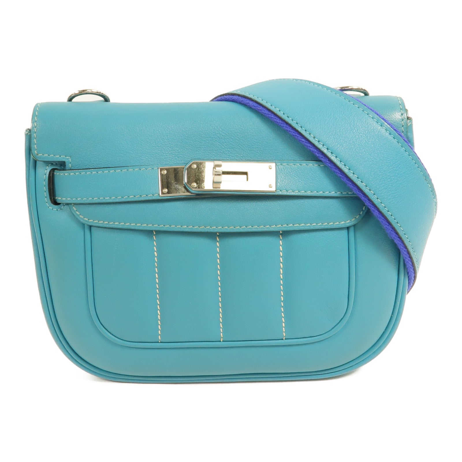 HERMES Swift皮革Berline Mini肩背袋Blue Paon