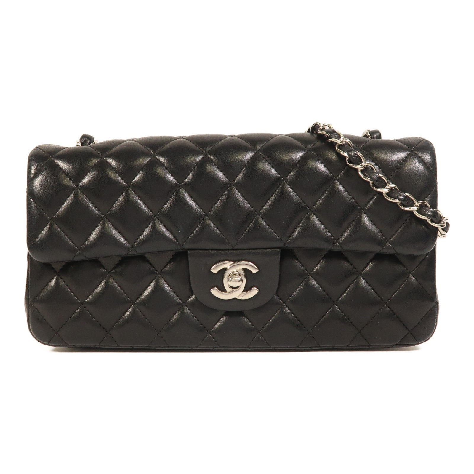 CHANEL 羊皮皮革Chain Shoulder銀扣鏈帶肩背袋