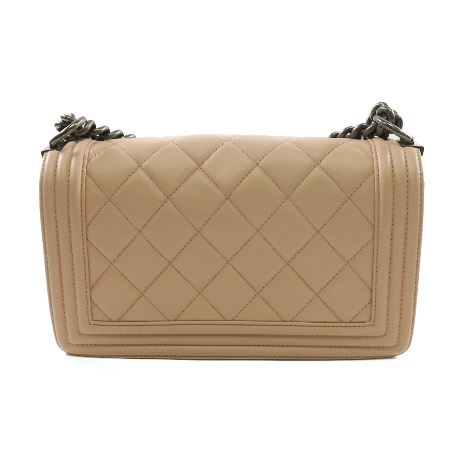 CHANEL 菱格羊皮皮革Boy 25銀扣鏈帶肩背袋粉紅色