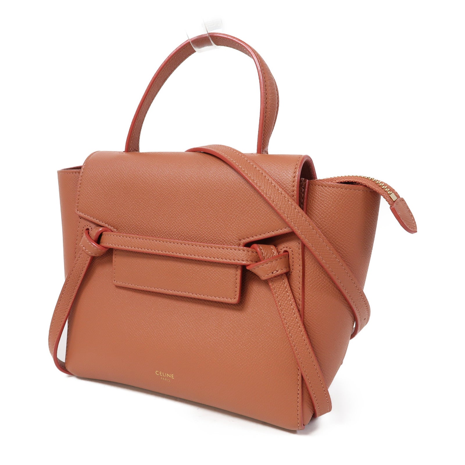 CELINE 牛皮皮革Nano Belt Bag金扣手挽肩背兩用袋粉橙色