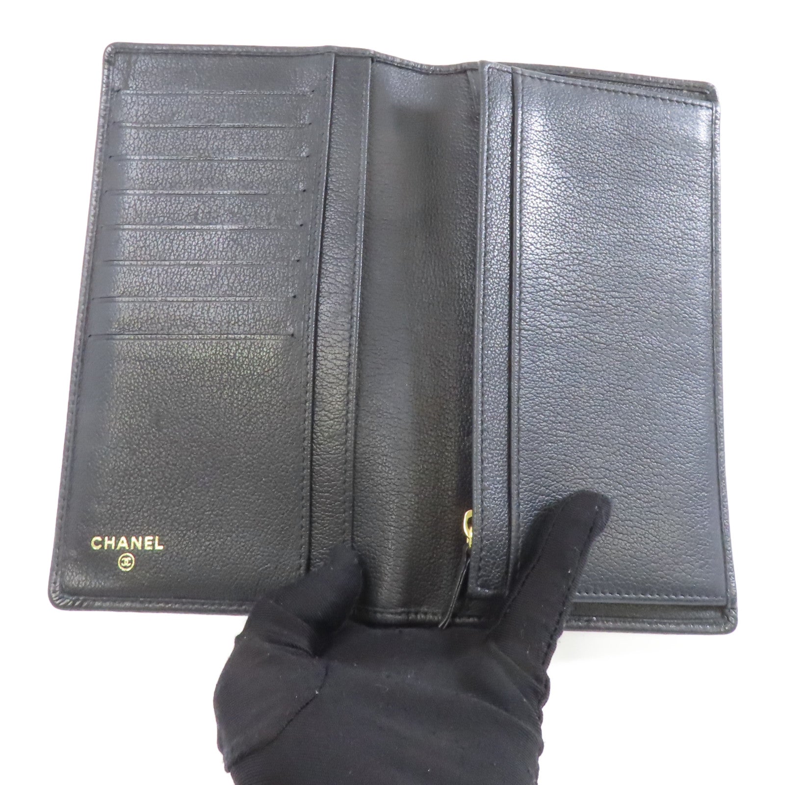 CHANEL 【激減優惠】皮革Long Wallet金扣長錢包黑色