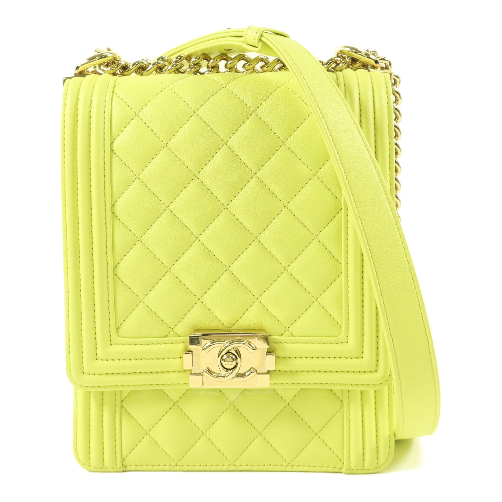 CHANEL 牛皮皮革Le Boy金扣鏈帶肩背袋