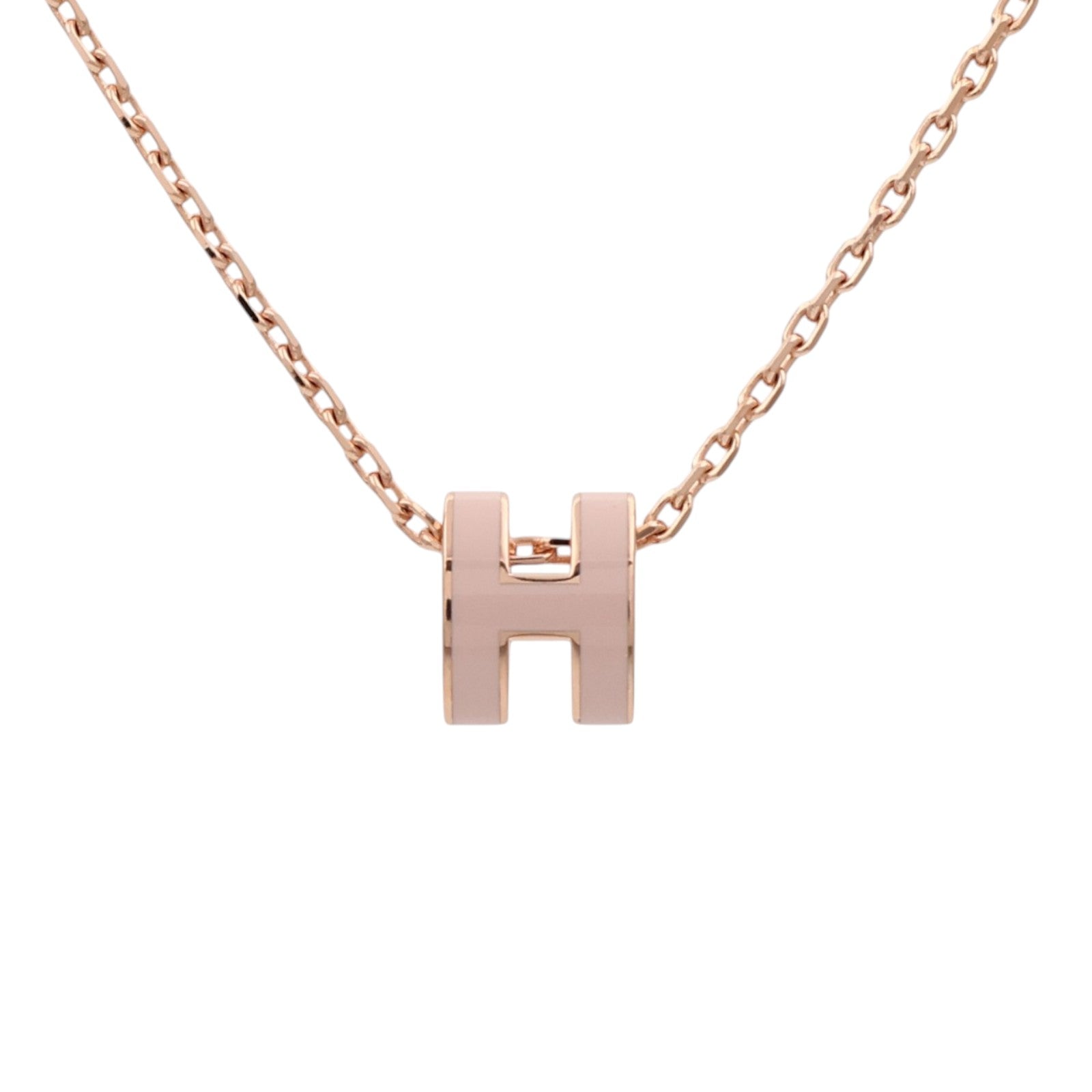 HERMES 金屬/琺瑯Mini Pop H Necklace項鍊Rose Sakura