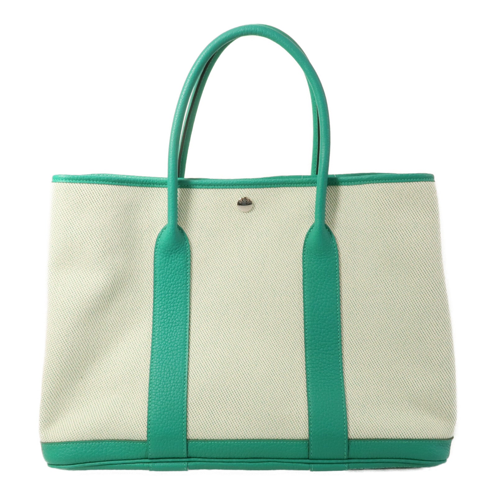 HERMES Negonda皮革/Canvas Garden Party PM手挽袋Menthe