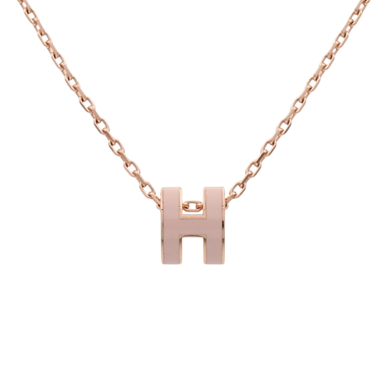 HERMES 金屬/琺瑯Mini Pop H Necklace項鍊Rose Sakura