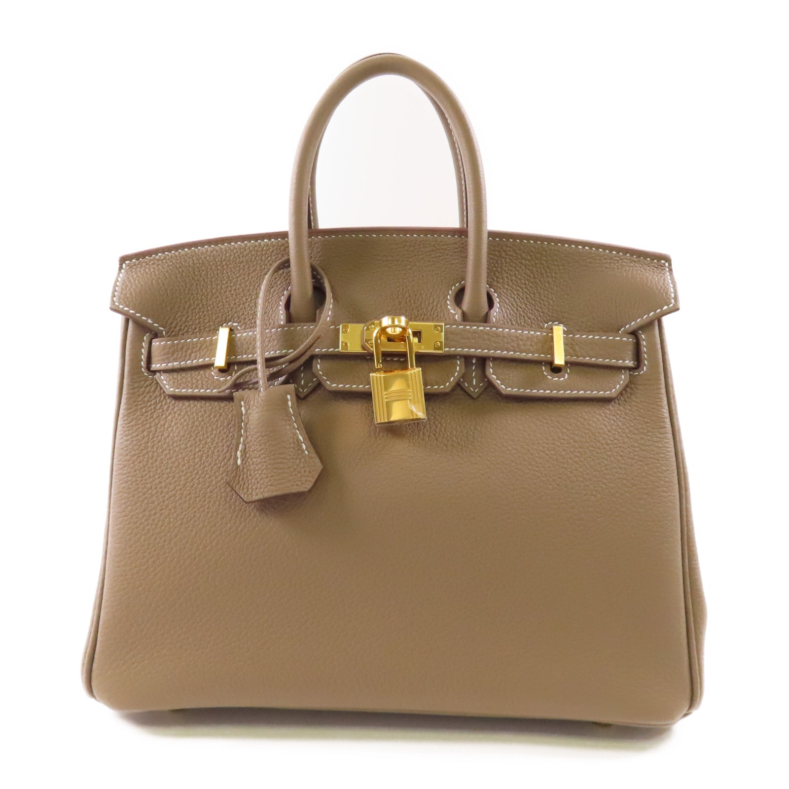 HERMES Clemence皮革Birkin 25金扣手挽袋18 Etoupe