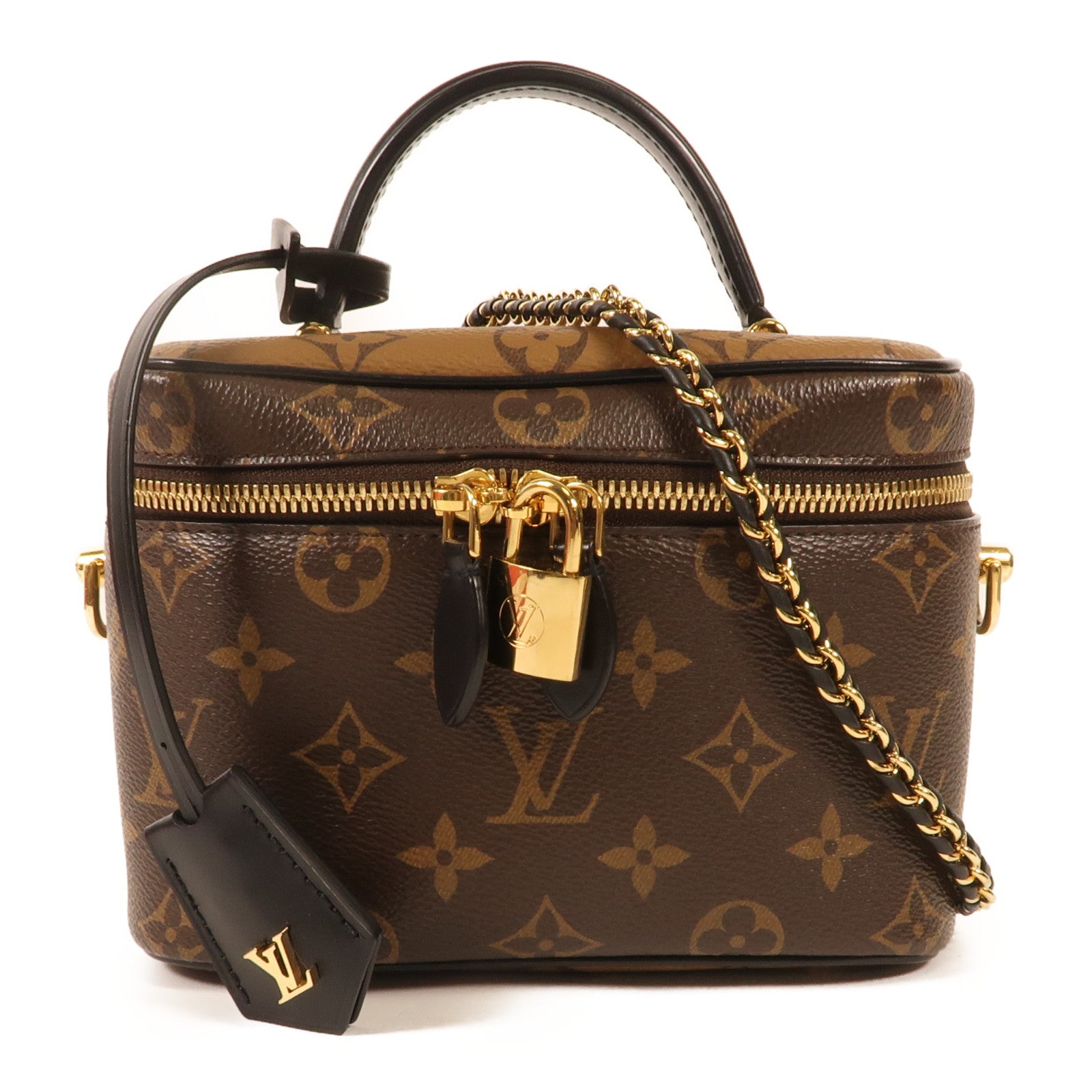 LOUIS VUITTON Monogram Reverse Vanity PM金扣手挽肩背兩用袋棕色