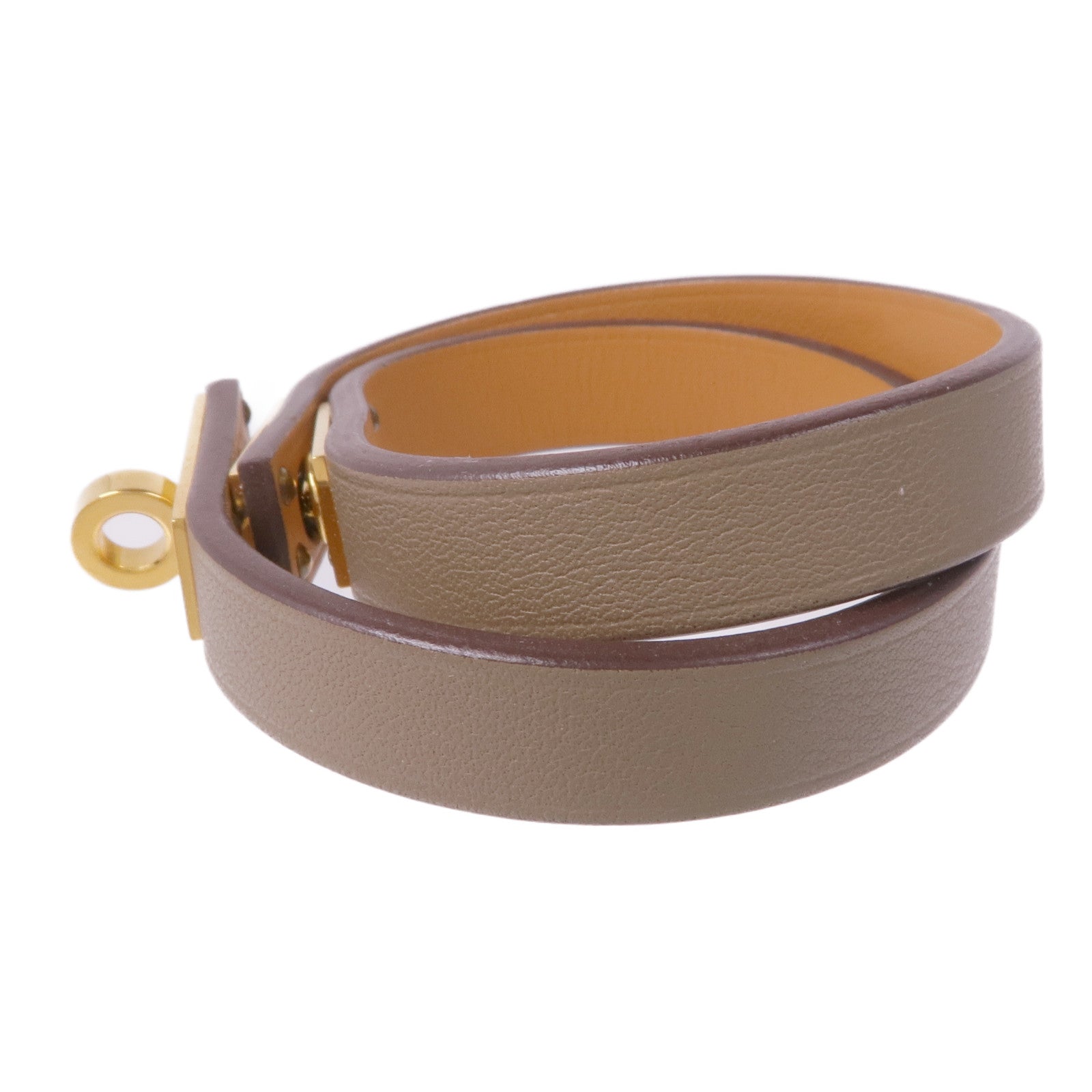 HERMES Swift皮革Mini Kelly Double Bracelet金扣手帶Etoupe