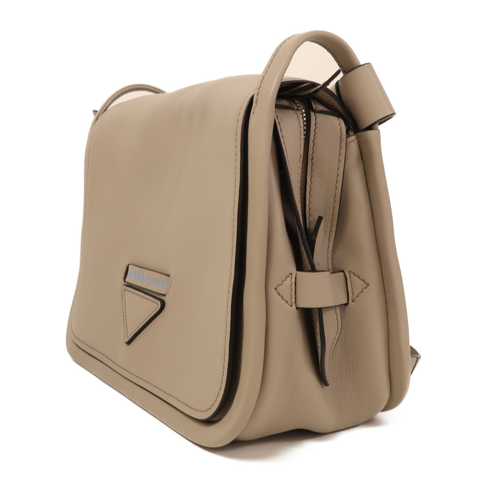 PRADA SHW Etiquette Bag Shoulder Bag 1BD123 Calfskin Leather Gray Grey