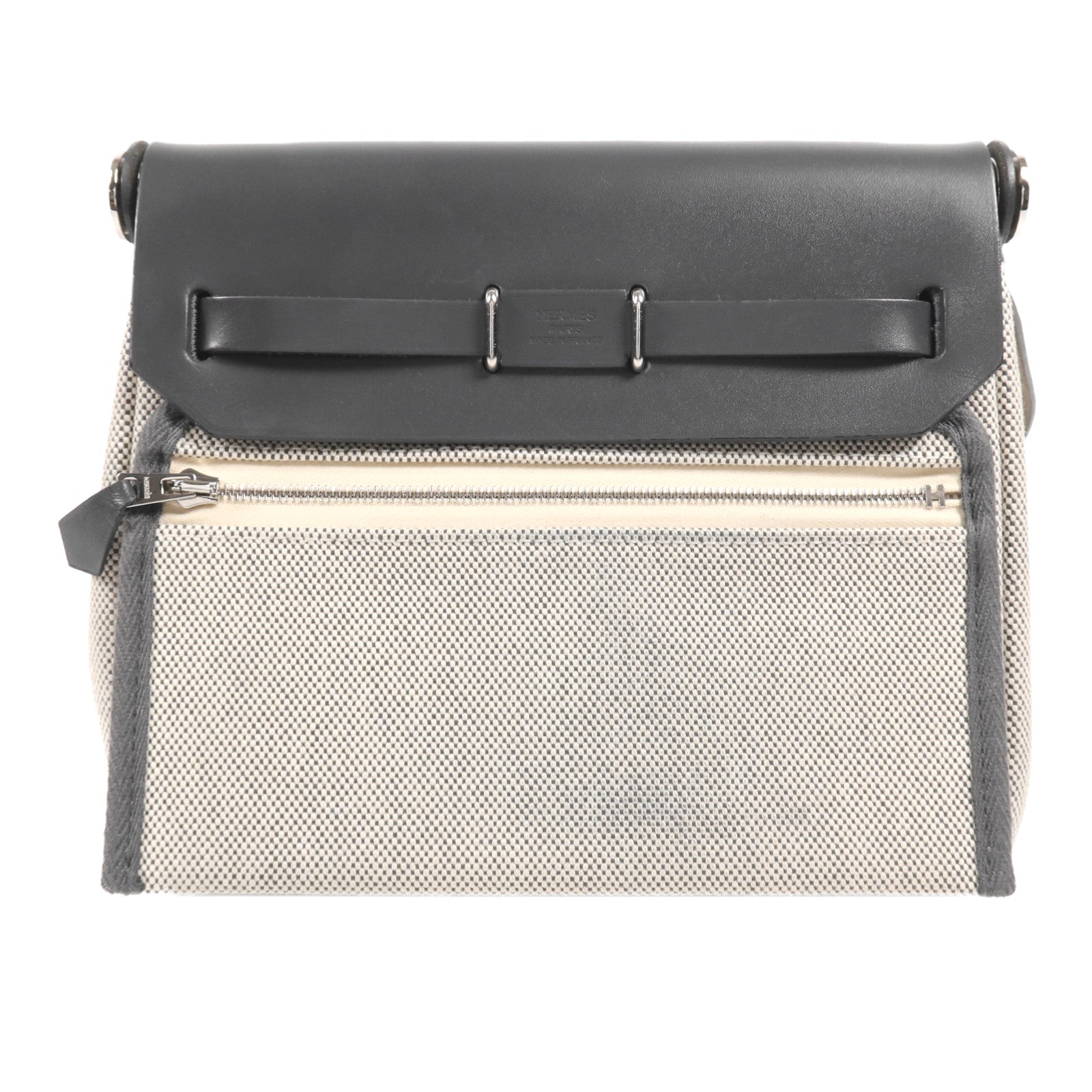 HERMES 【激減優惠】Toile H帆布Mini Herbag銀扣肩背袋Ardoise