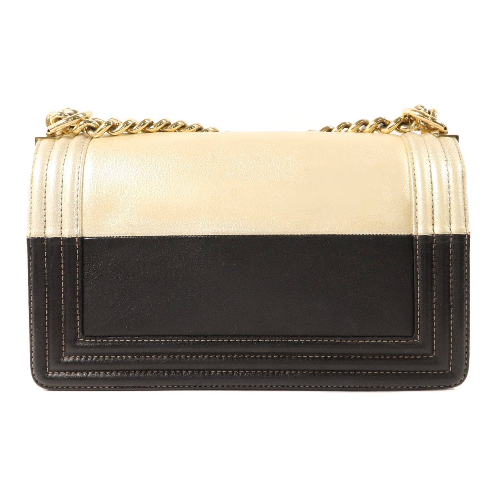 CHANEL 牛皮皮革Boy 25金扣鏈帶肩背袋