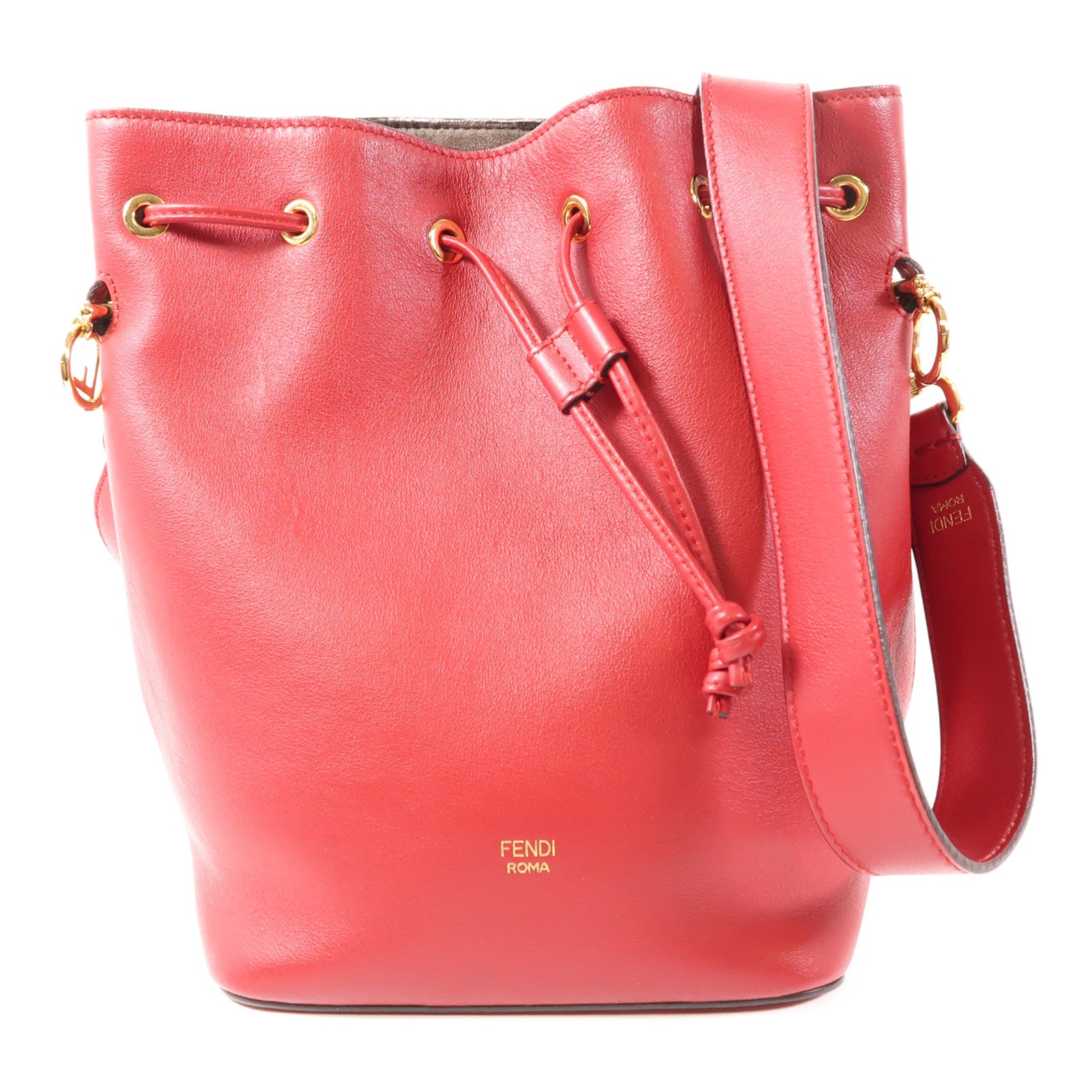 FENDI GHW Mon Tresor Shoulder Bag 8BT298 Calfskin Leather Red