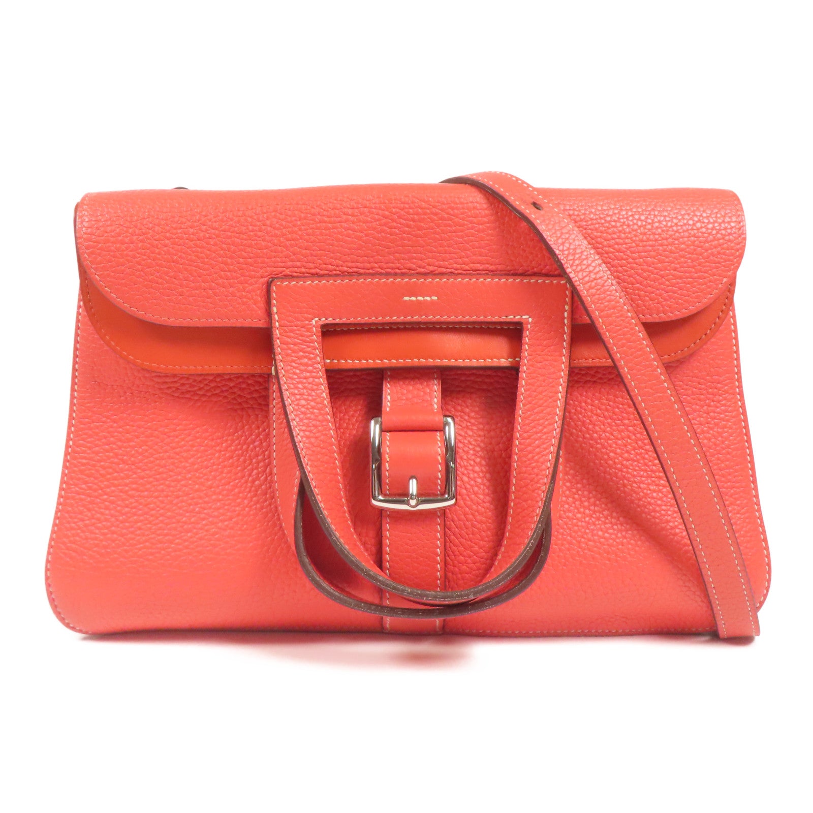 HERMES Clemence皮革Halzan 31銀扣手挽肩背兩用袋Rose Jaipur