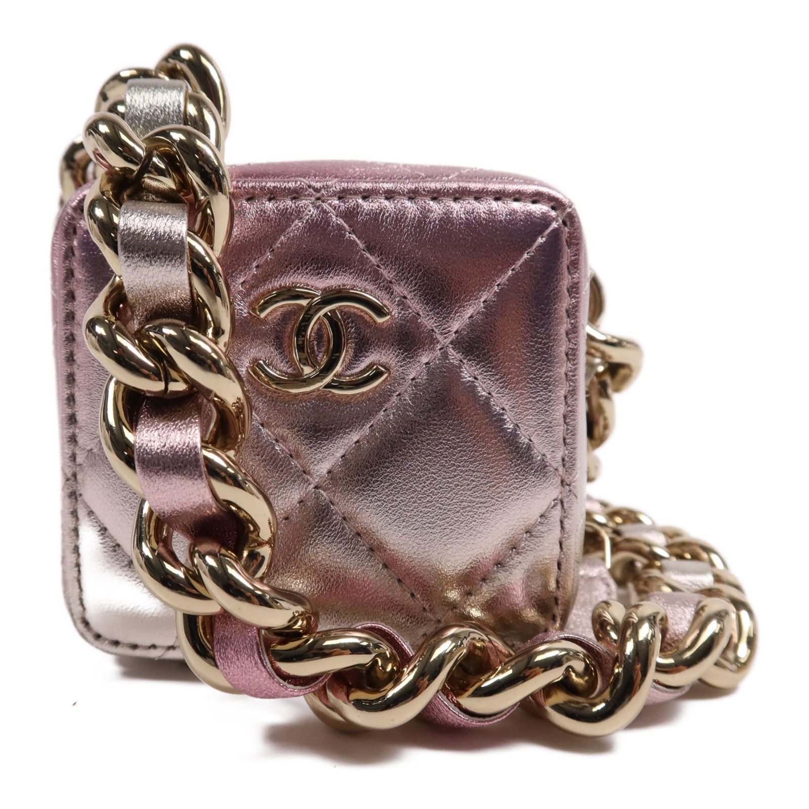 CHANEL 羊皮皮革Cube Bag金扣鏈帶肩背袋
