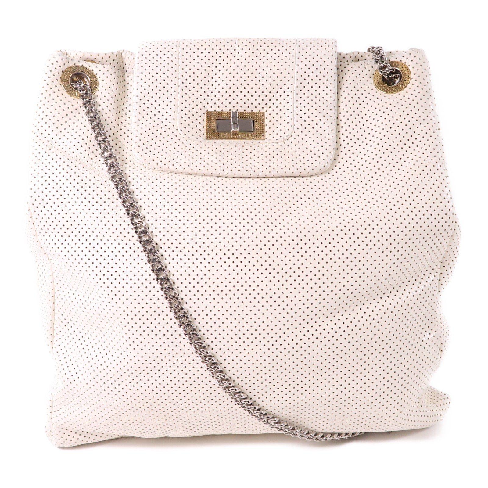 CHANEL CC SHW 2.55 Chain Shoulder Bag Calfskin Leather White