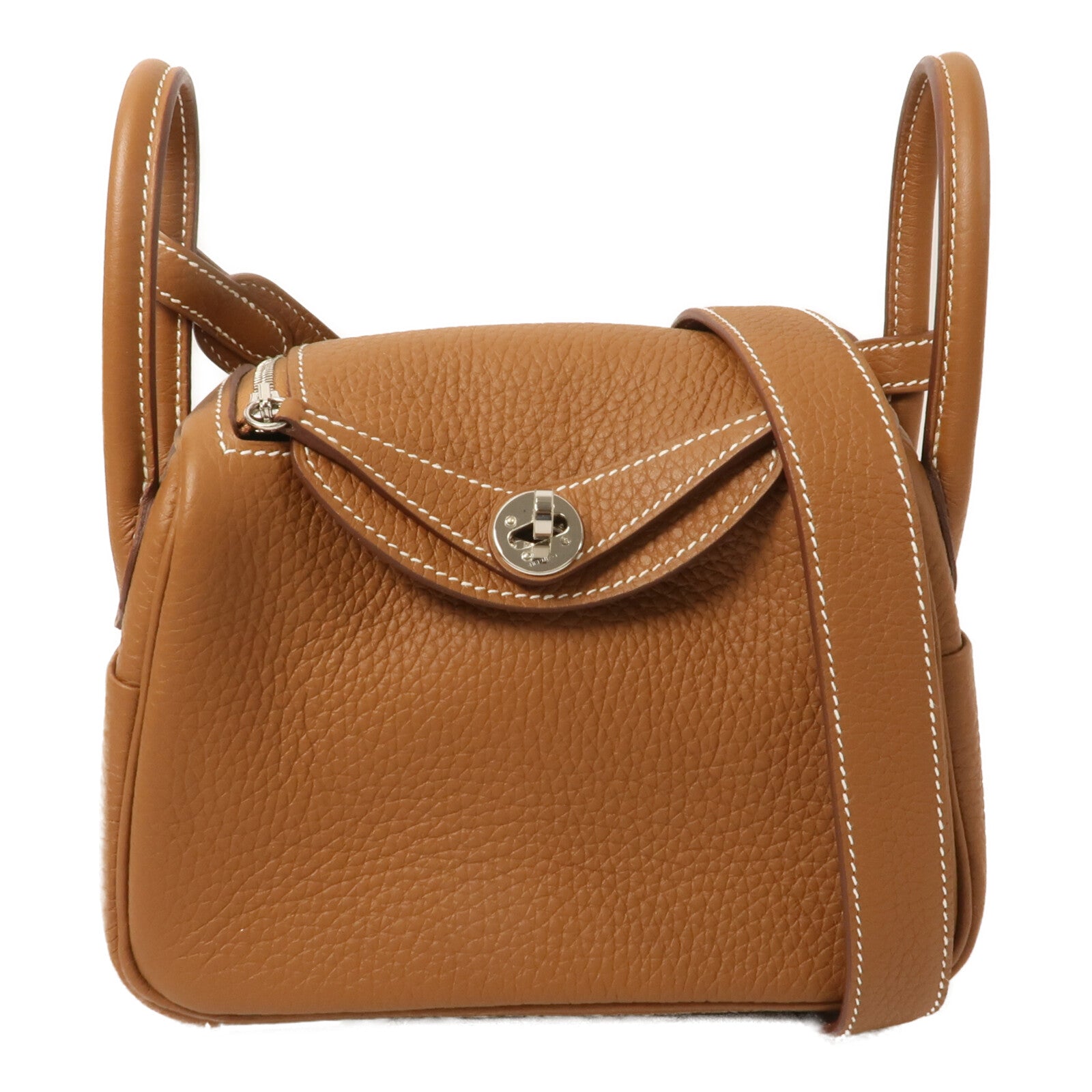 HERMES Clemence皮革Mini Lindy金扣手挽肩背兩用袋Gold
